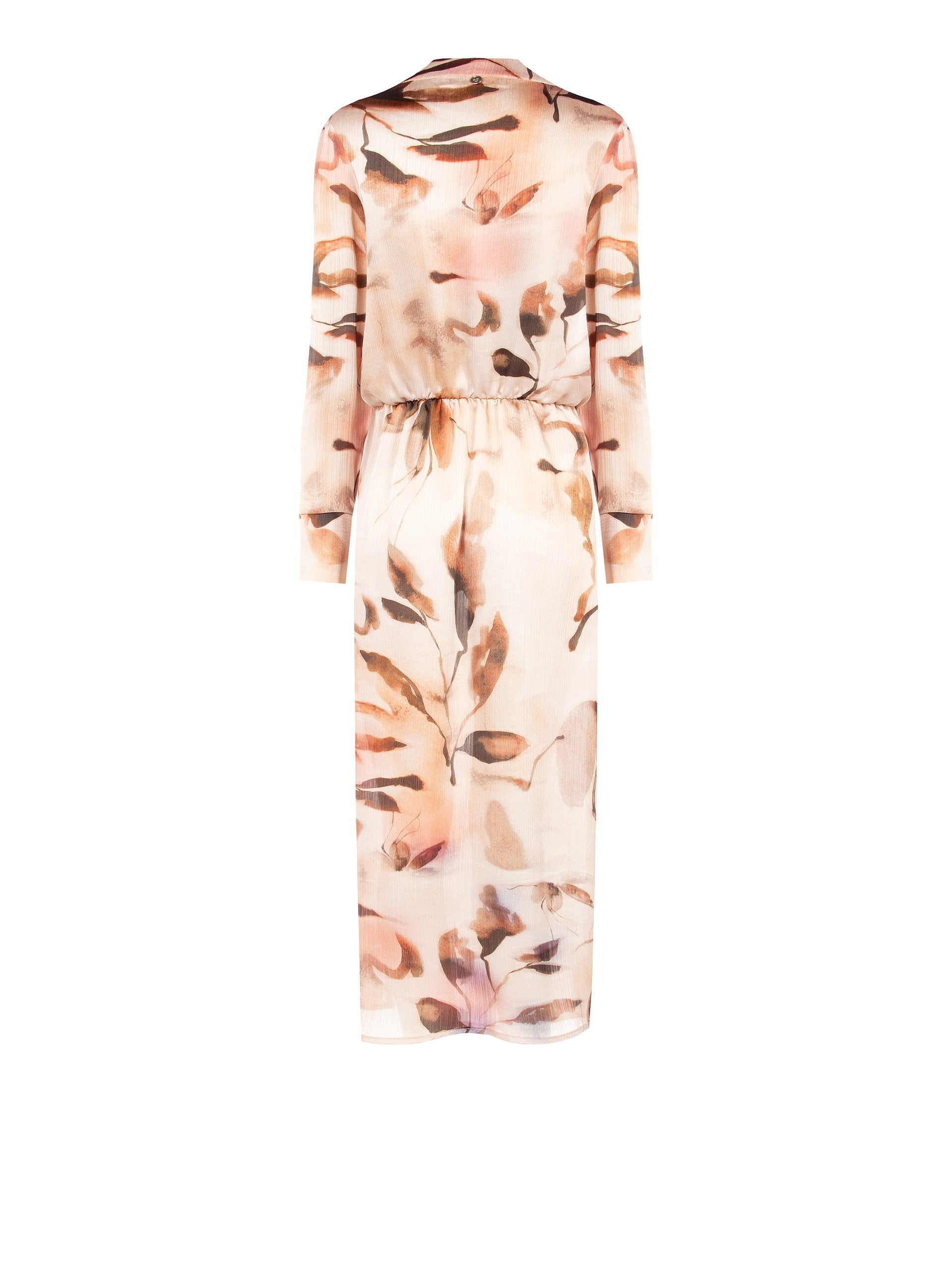 Long Asymmetrical Dress in Crinkled Satin with Gemstone Button