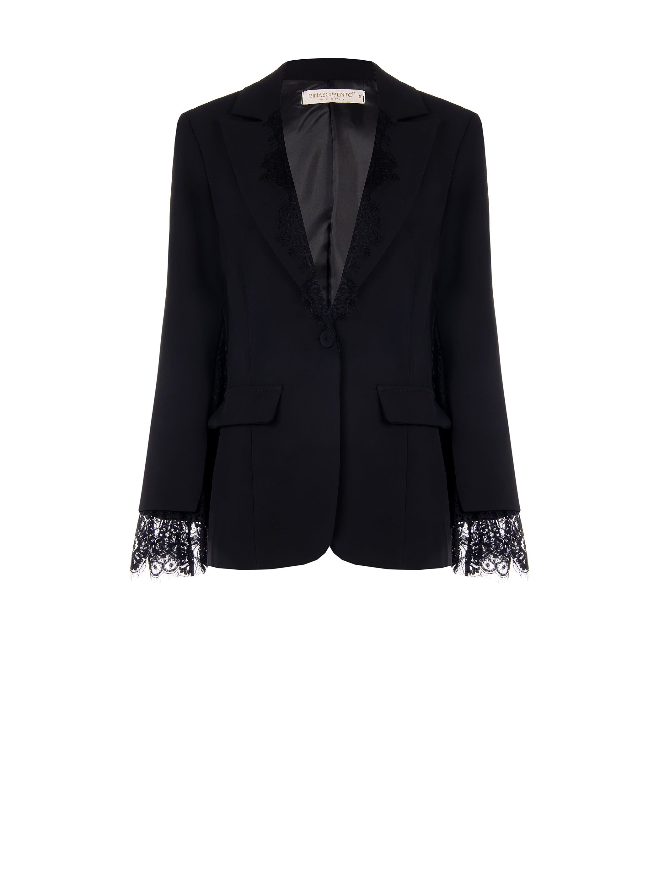 Veste en cady noir avec empiècements en dentelle