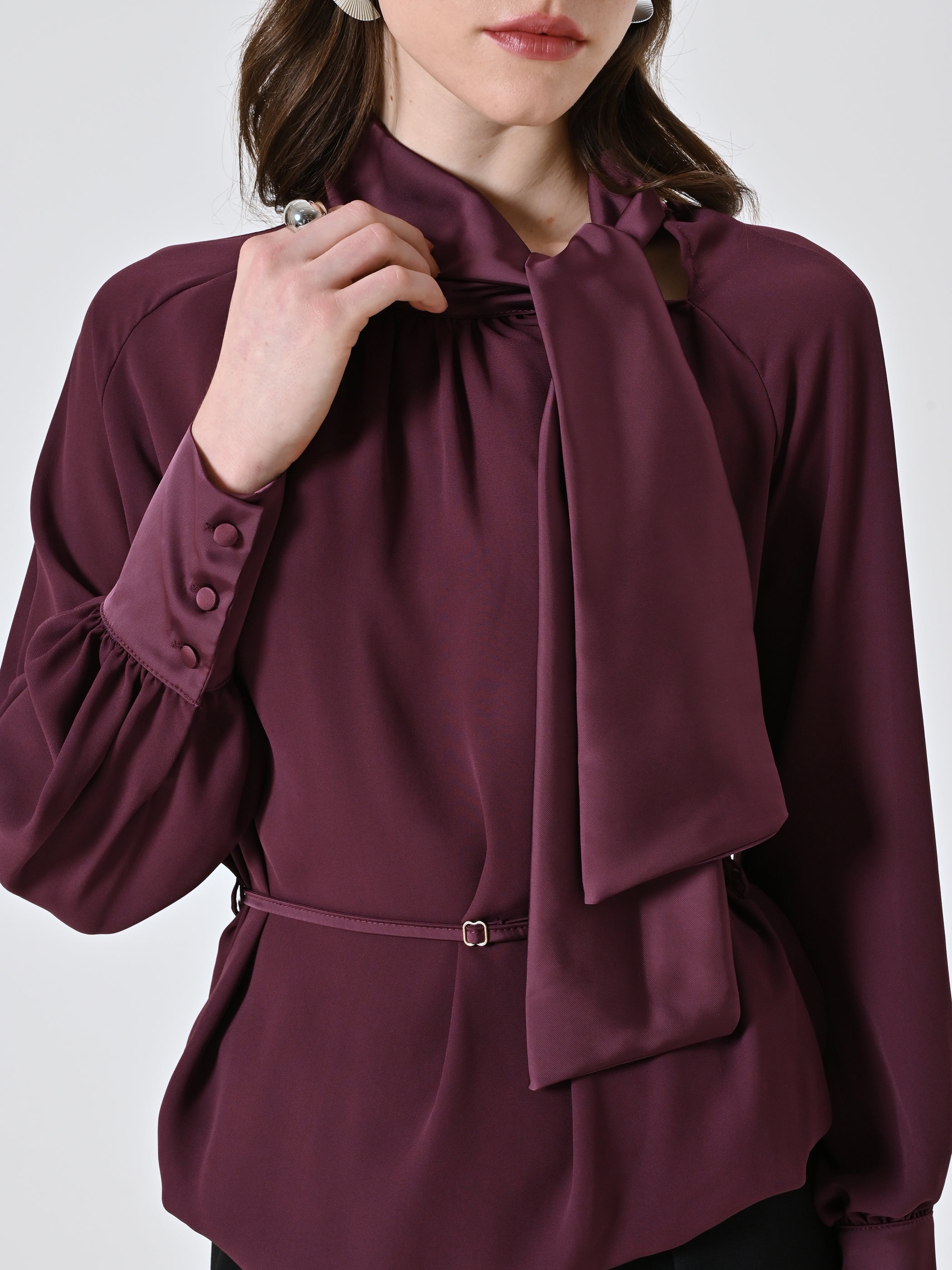Blouse with Bow and Thin Belt