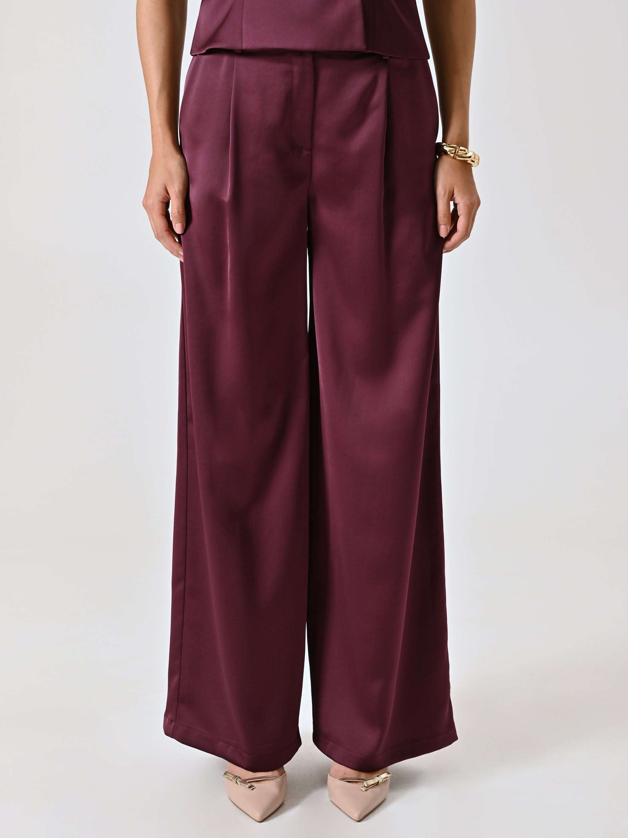 Burgundy Satin Trousers