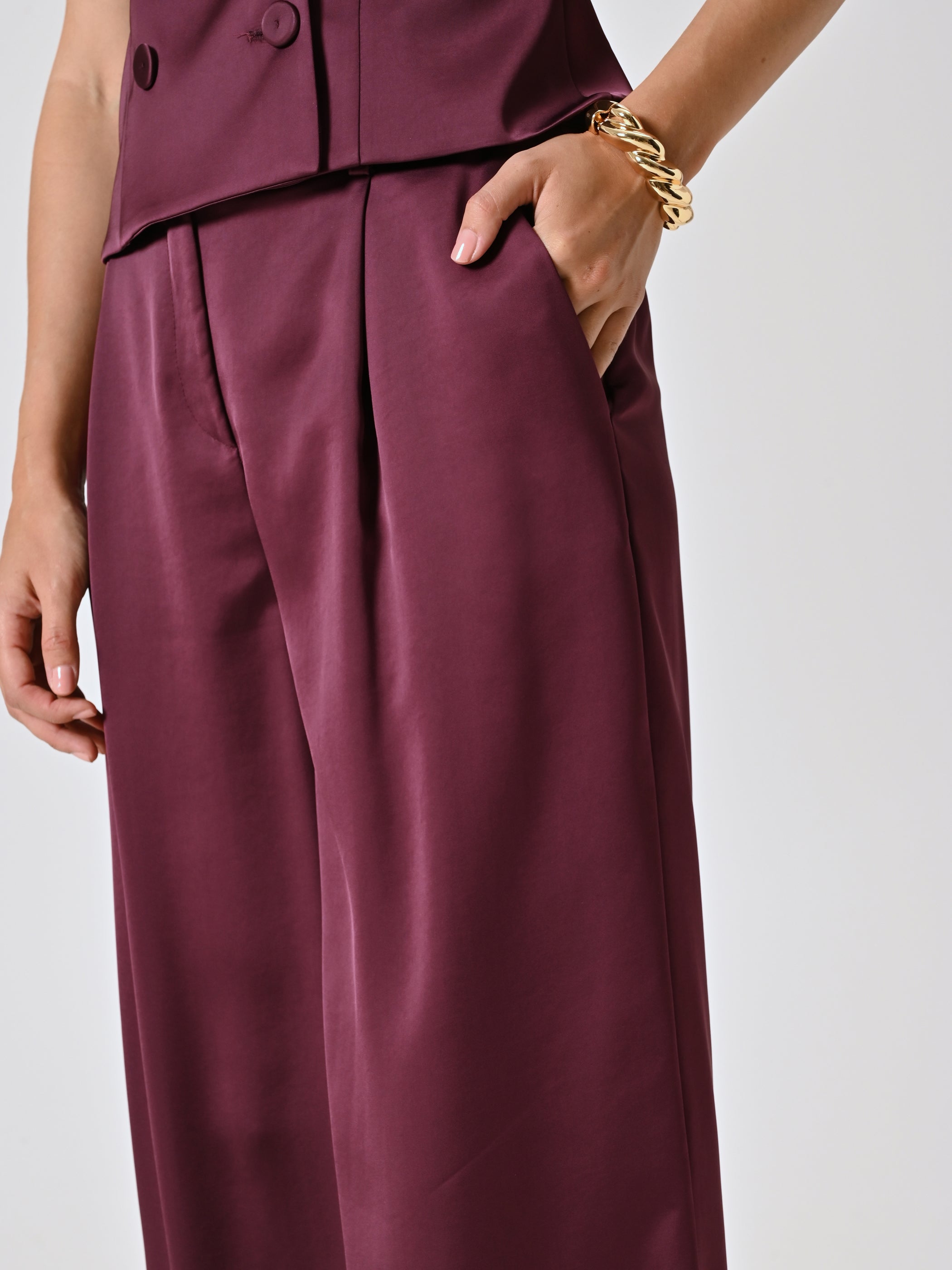 Burgundy Satin Trousers