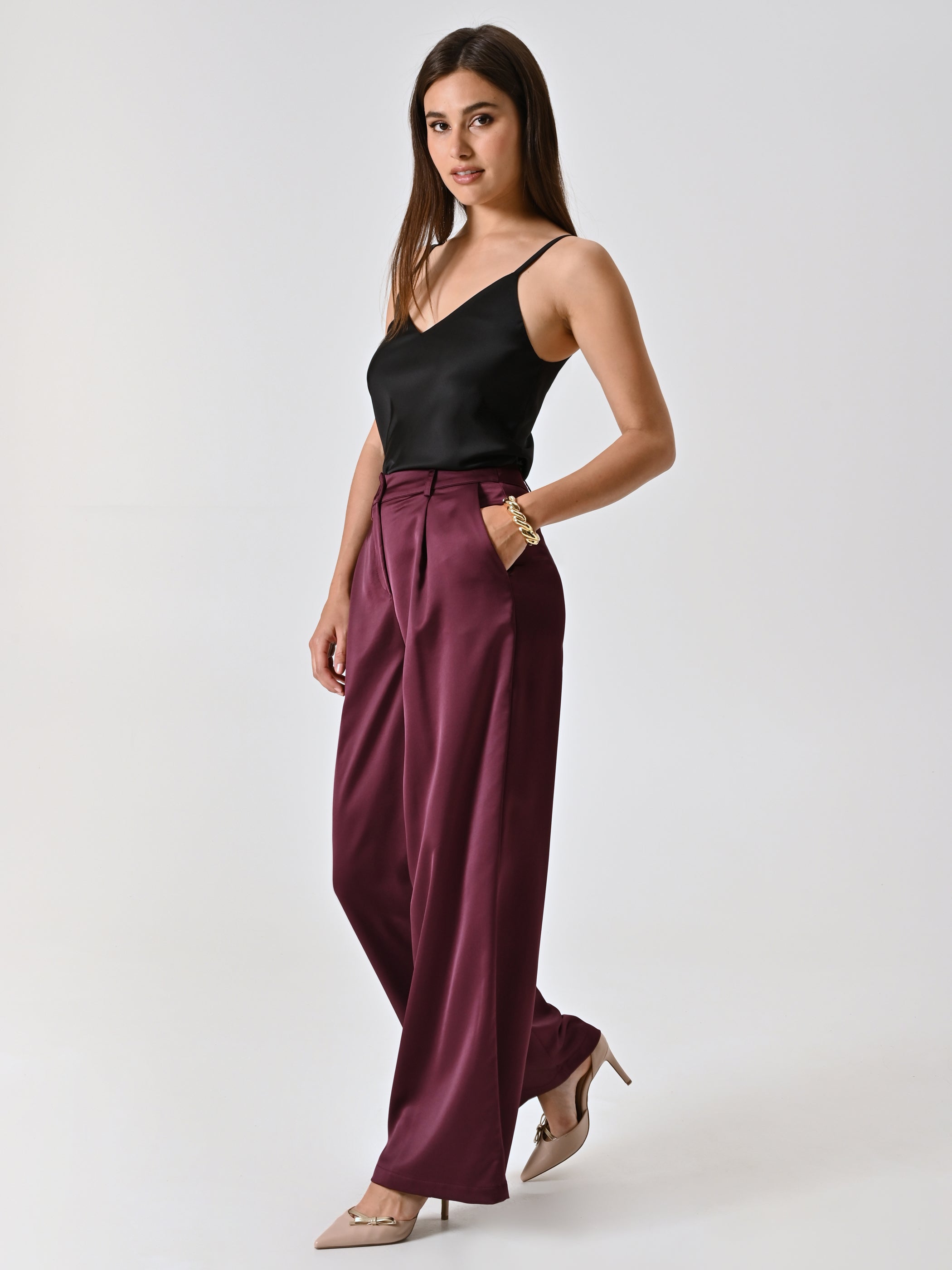 Burgundy Satin Trousers