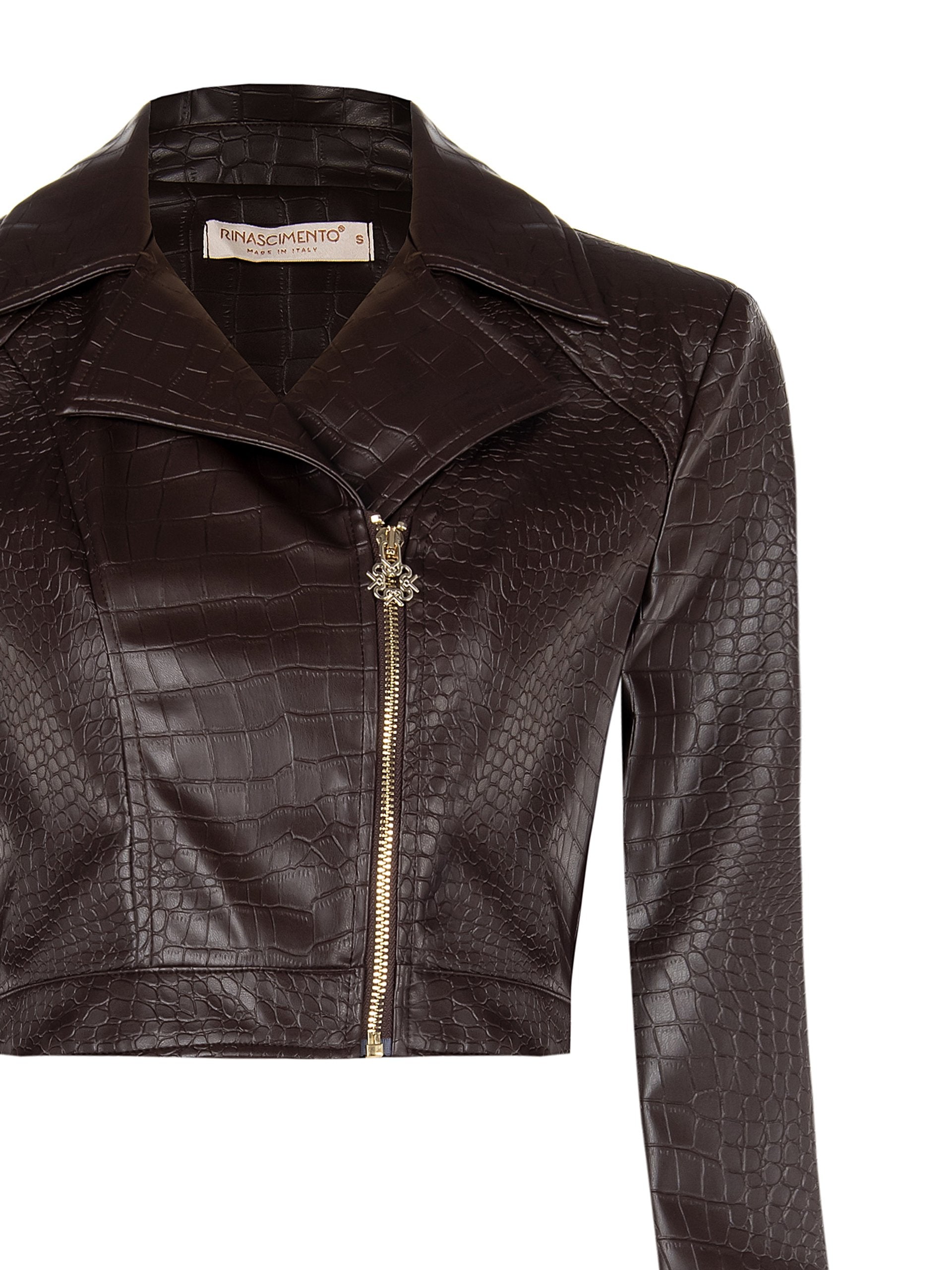Cropped Embossed Moto Jacket