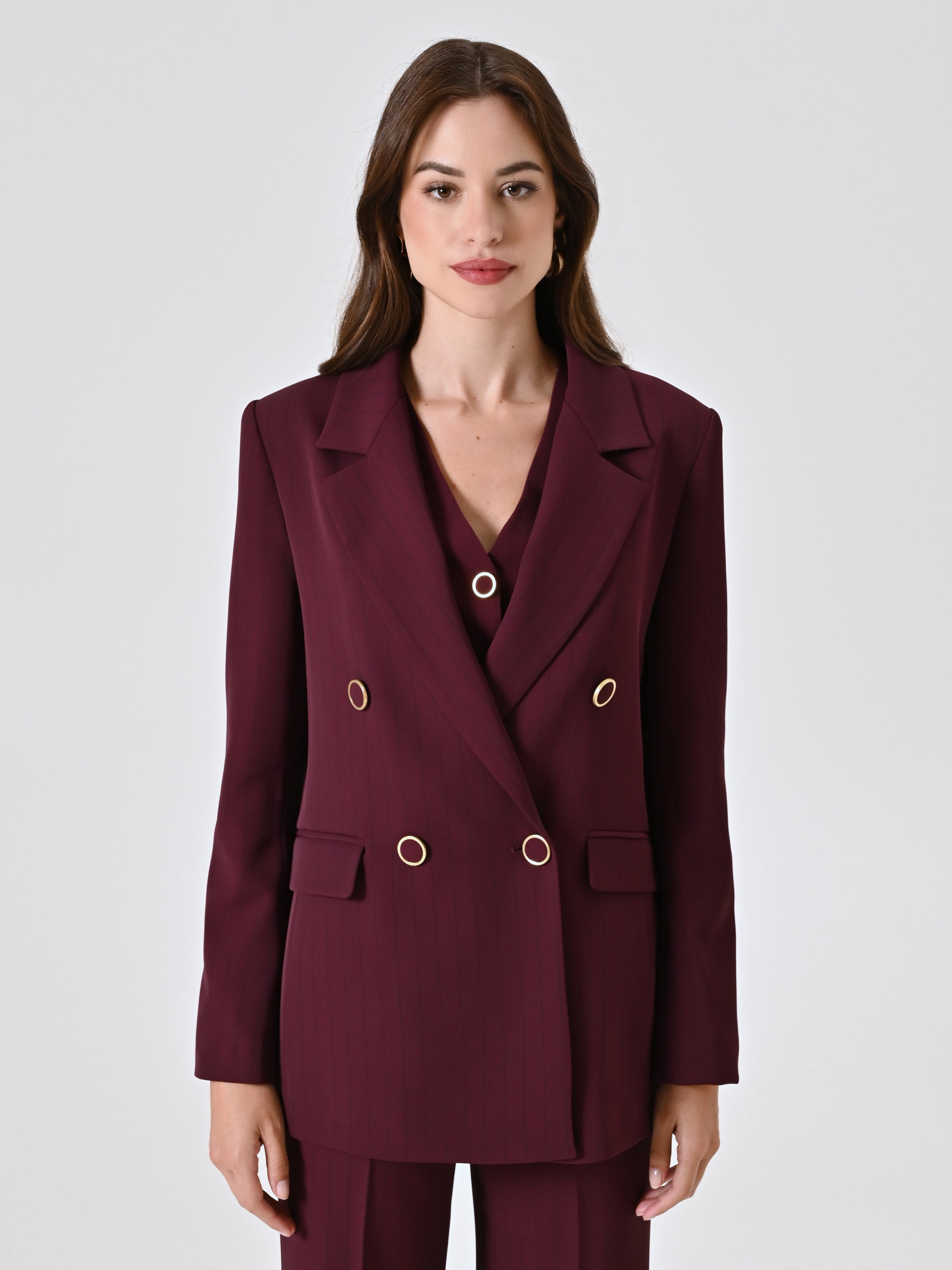 Burgundy Blazer with Black Stripe