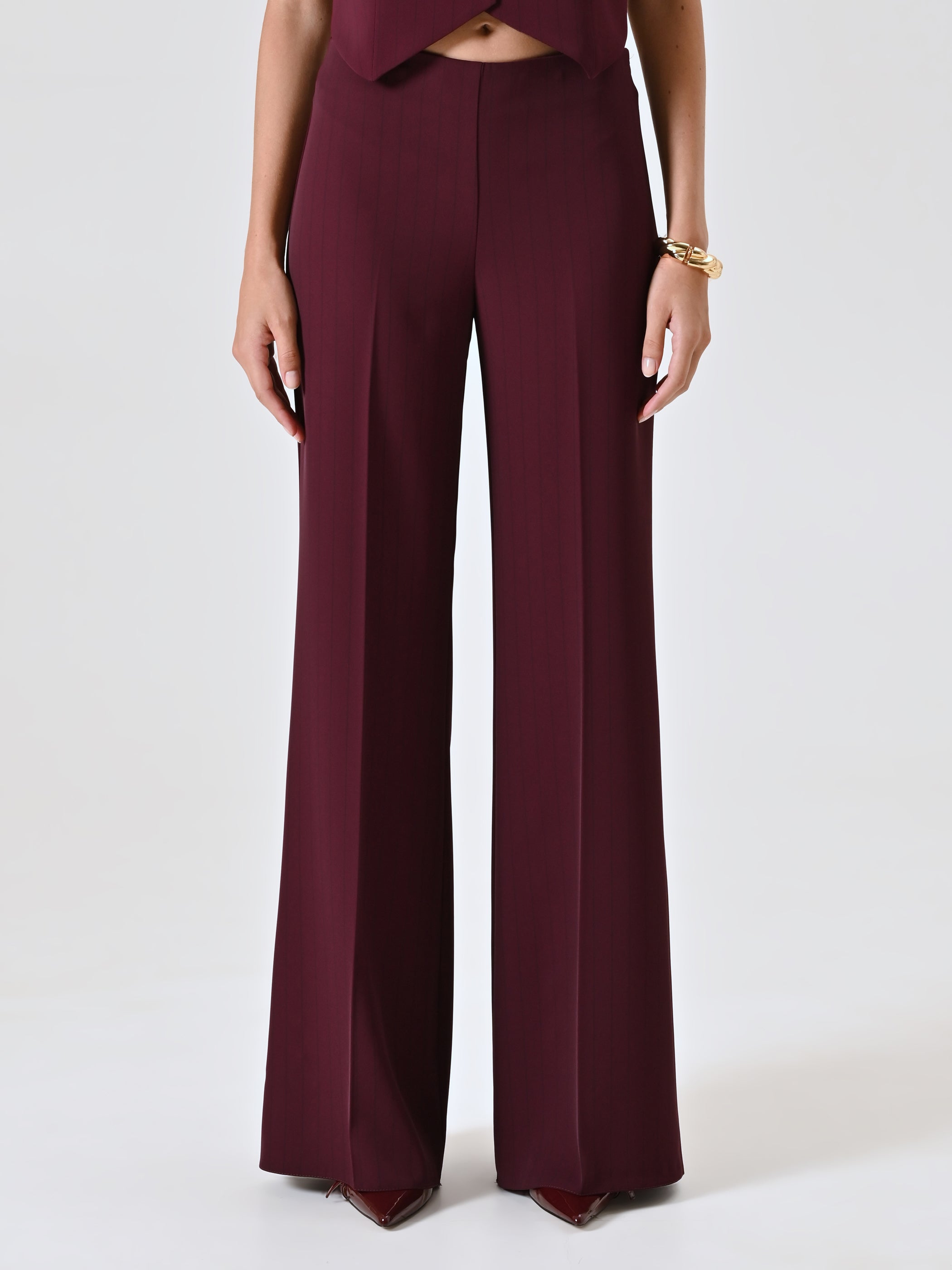 Burgundy Trousers with Black Stripe
