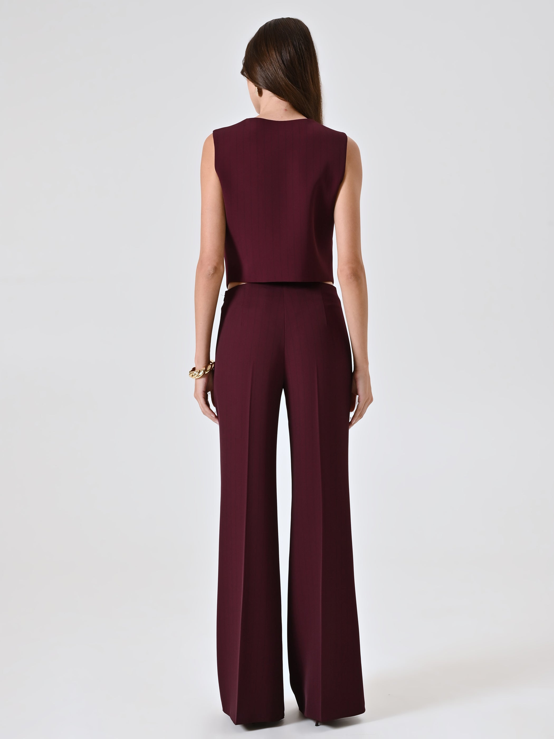 Burgundy Trousers with Black Stripe