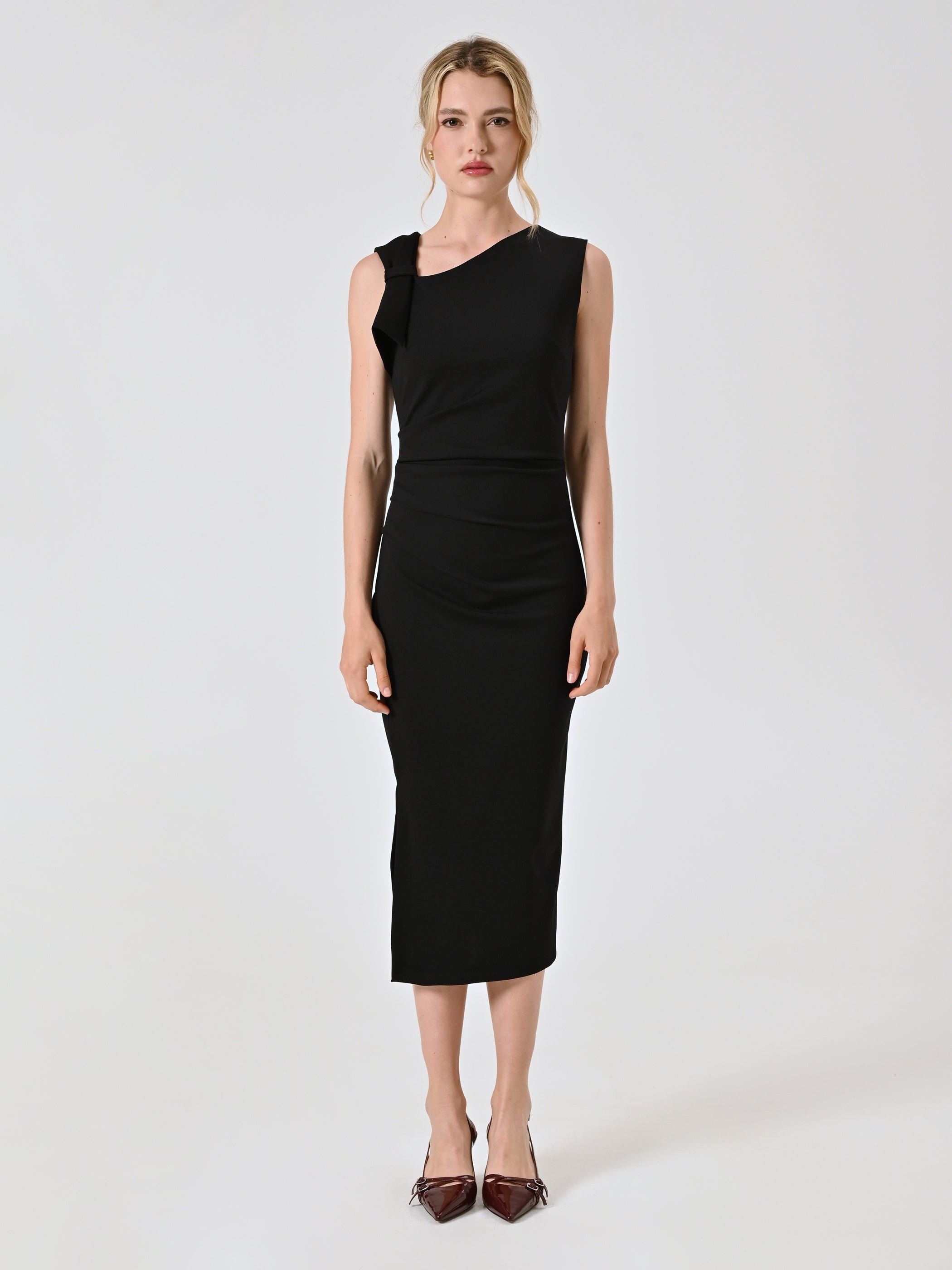Midi Sheath Dress with Bow in Milano Stitch