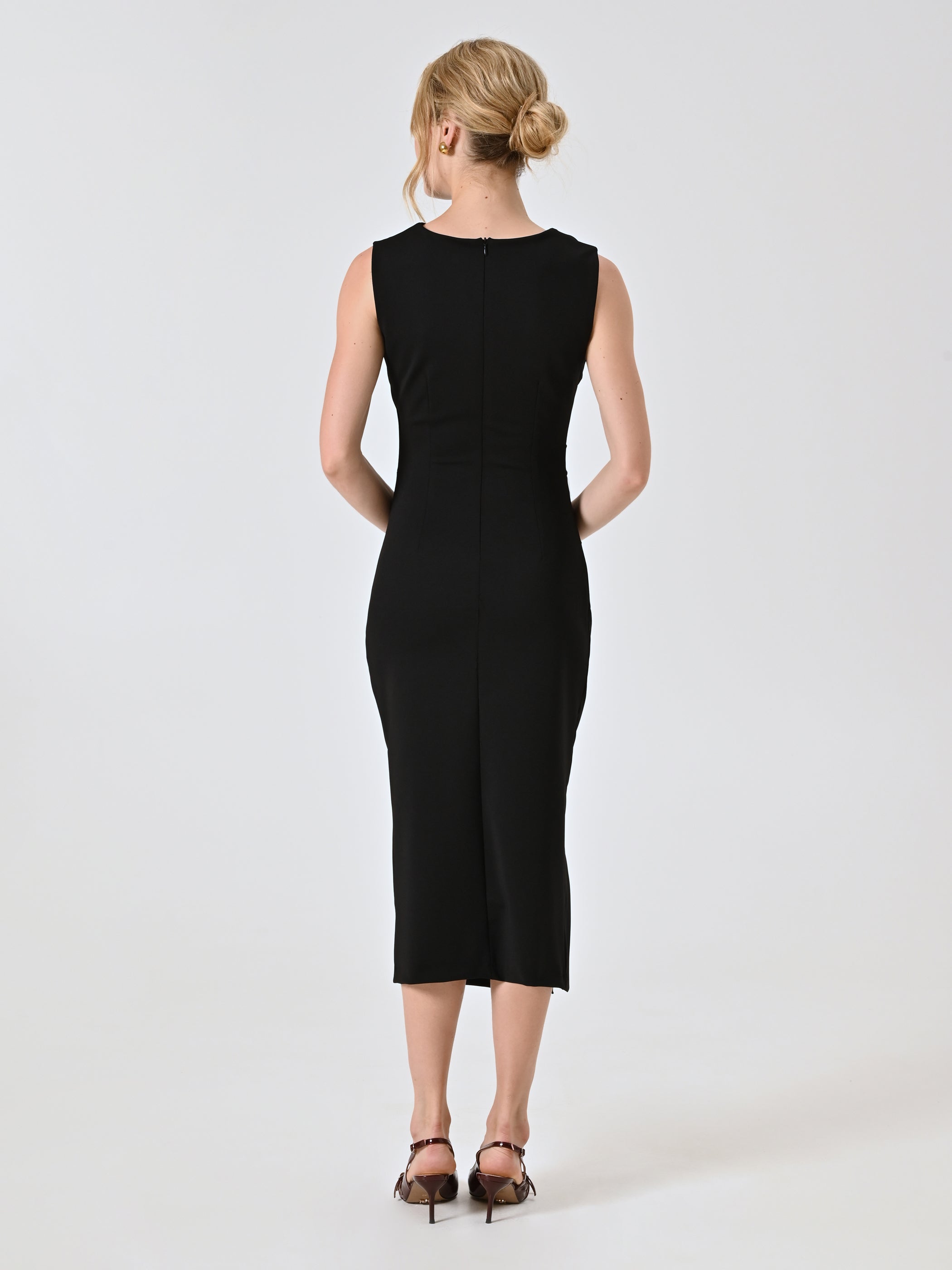 Midi Sheath Dress with Bow in Milano Stitch