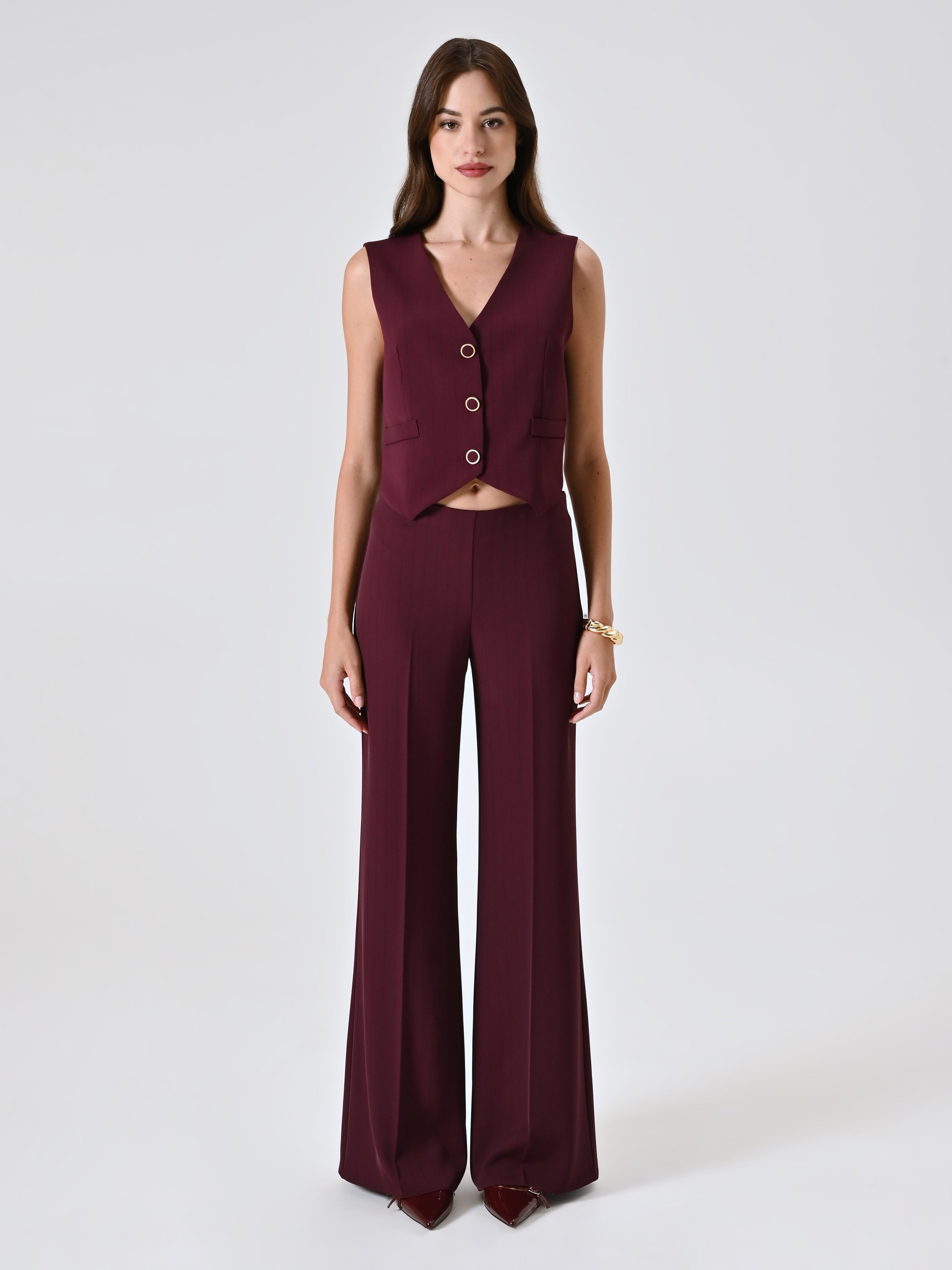 Burgundy Waistcoat with Black Stripe