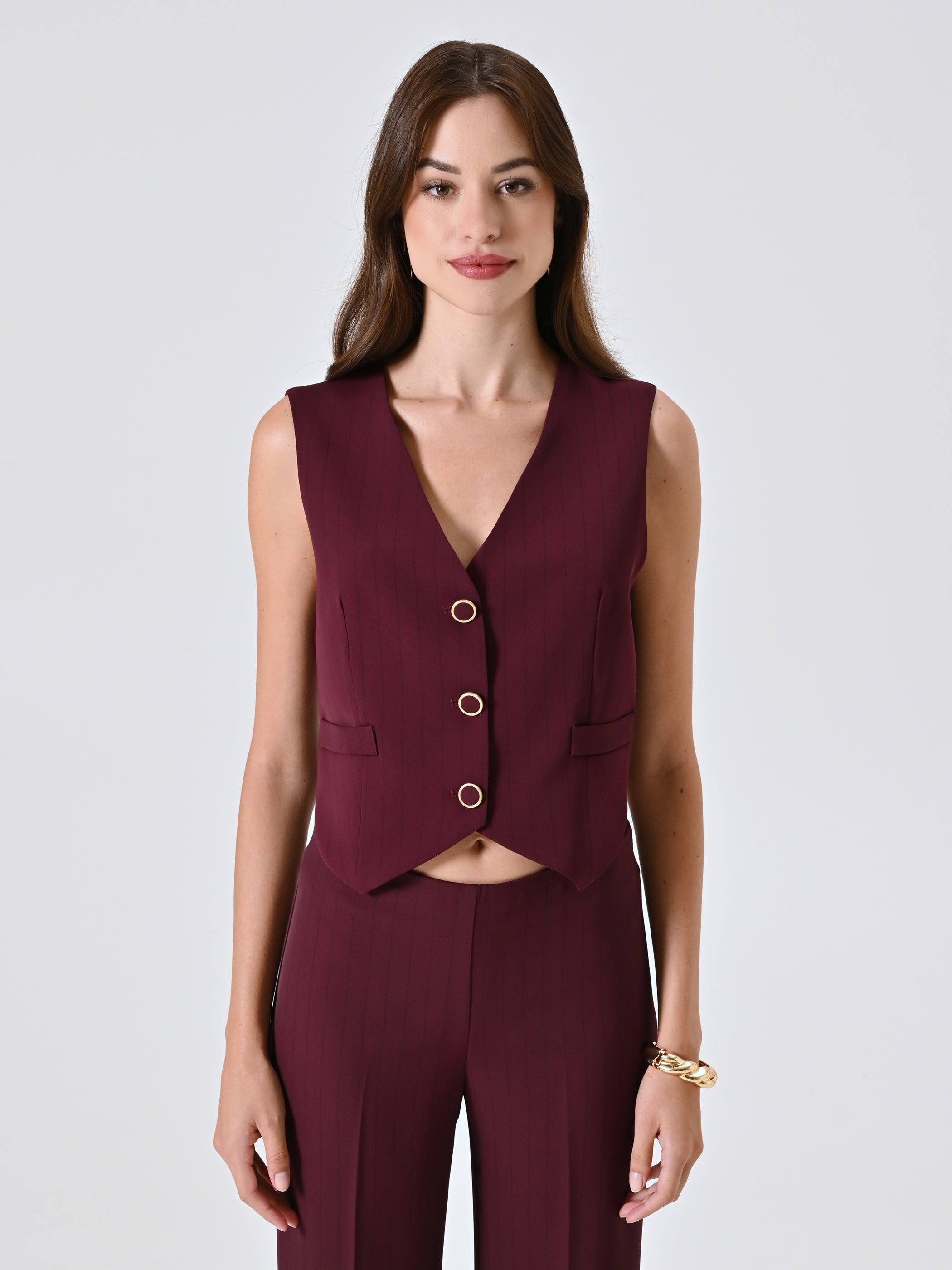 Burgundy Waistcoat with Black Stripe