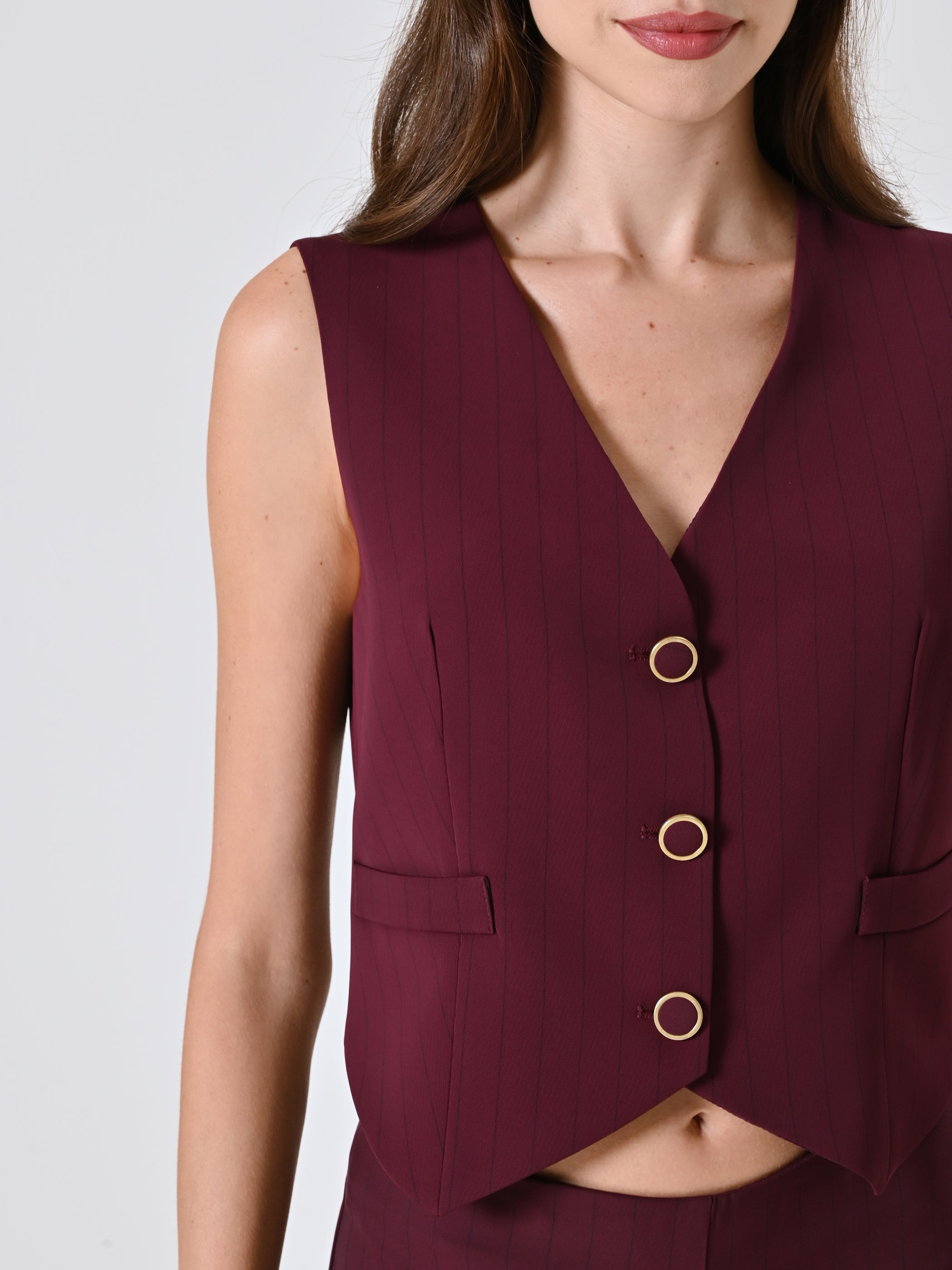 Burgundy Waistcoat with Black Stripe