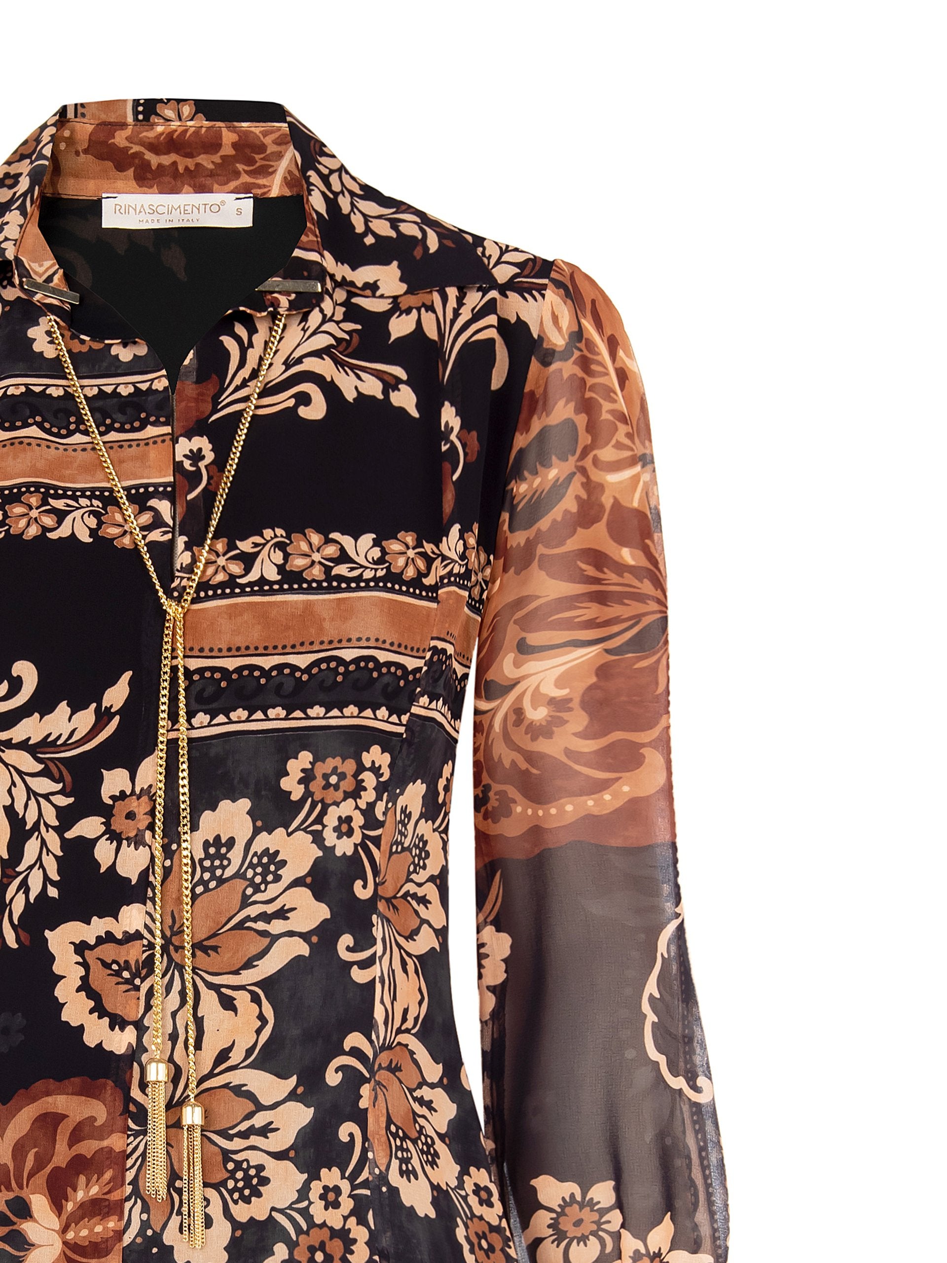 Sheer Floral Patchwork Blouse with Tie Neck