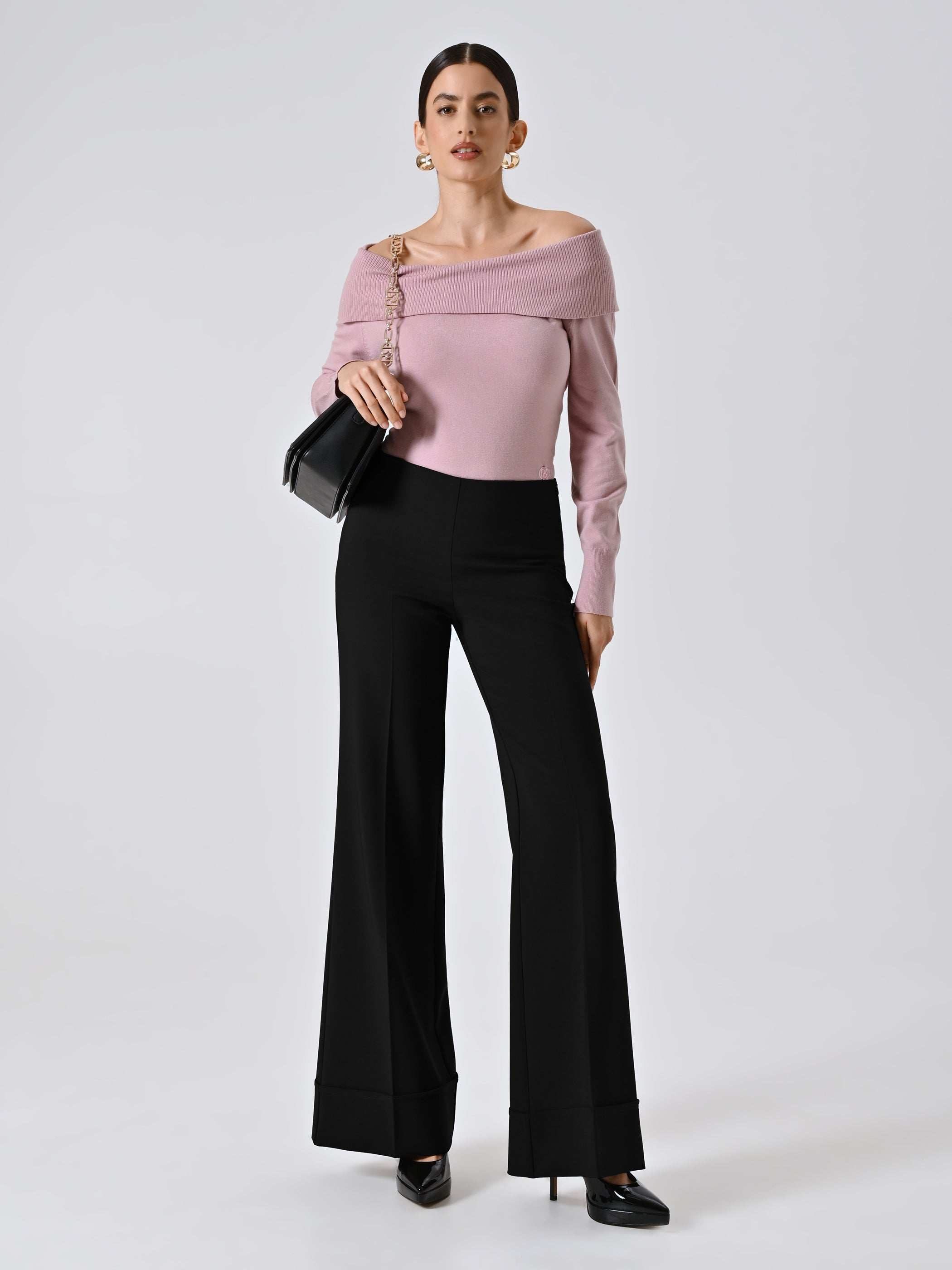 Pantalon large à revers maxi en tissu technique
