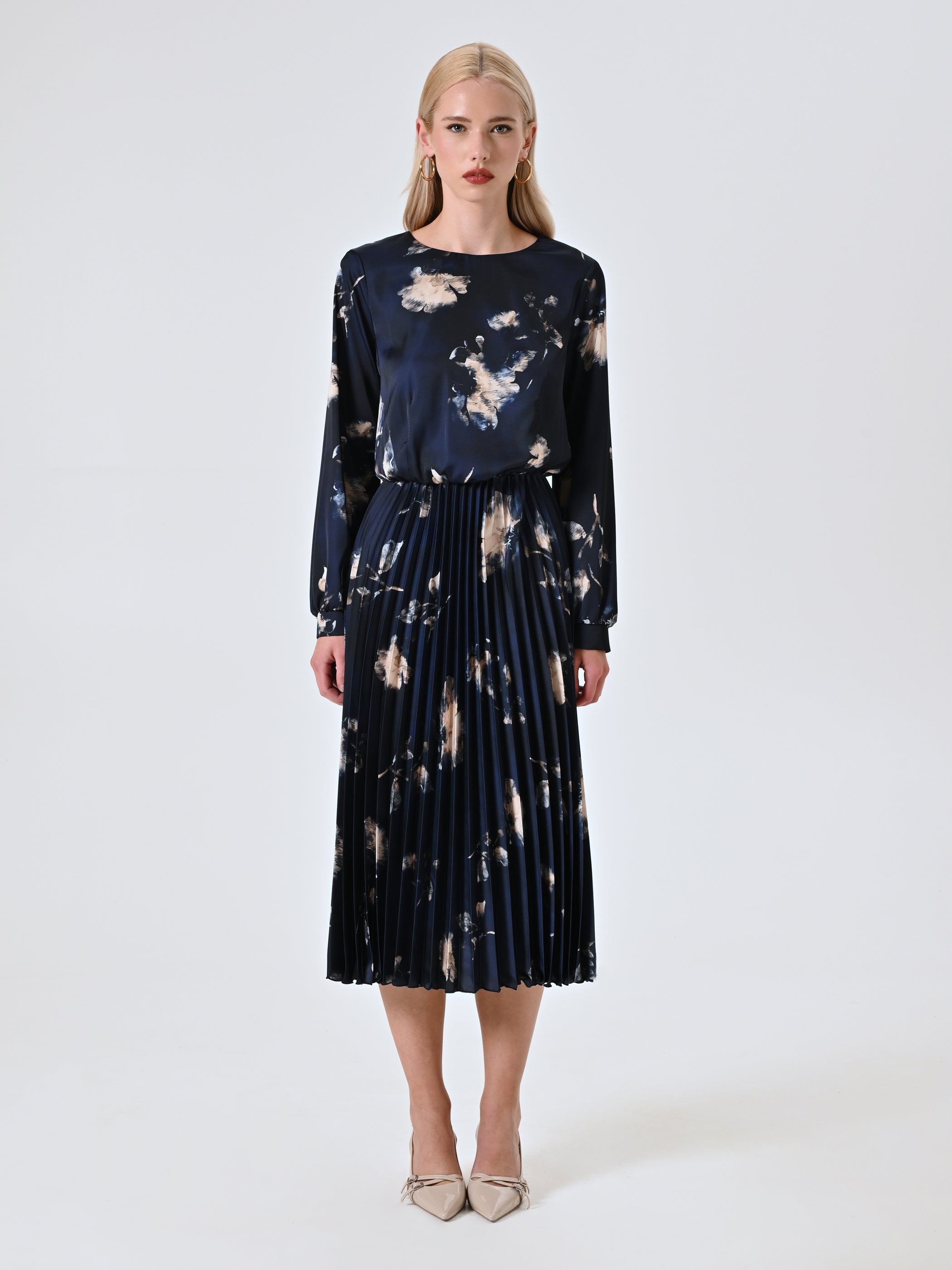 Floral Dress with Pleated Skirt