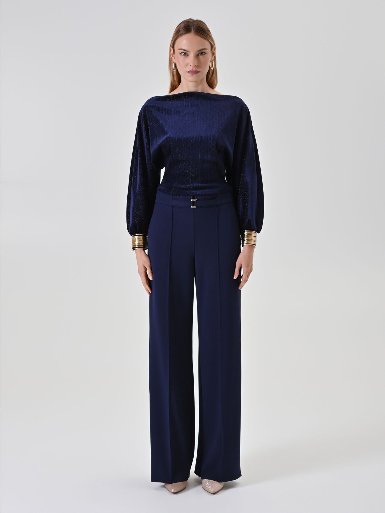 Chemisier en lurex à manches bouffantes