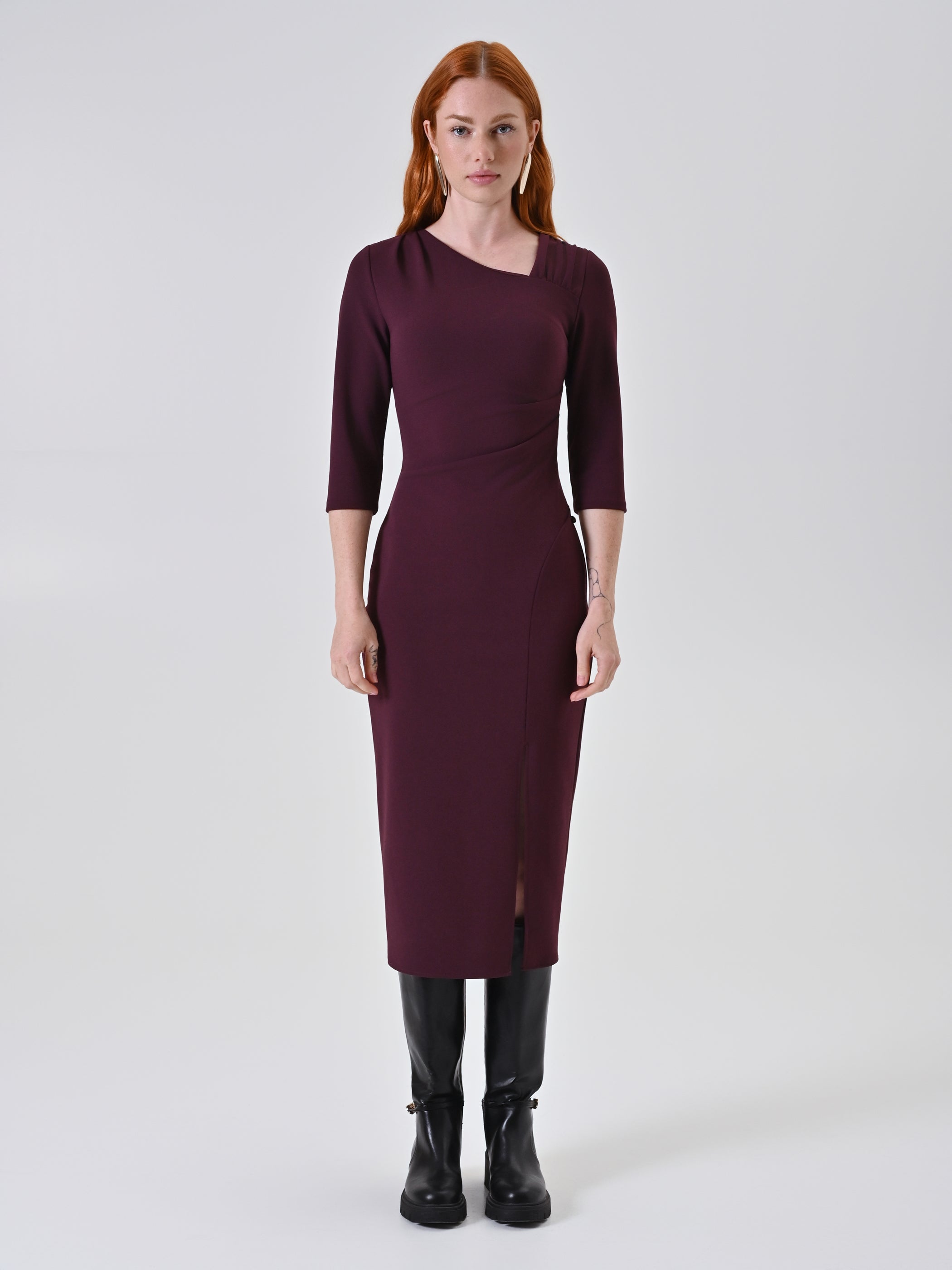 Robe fourreau midi bordeaux