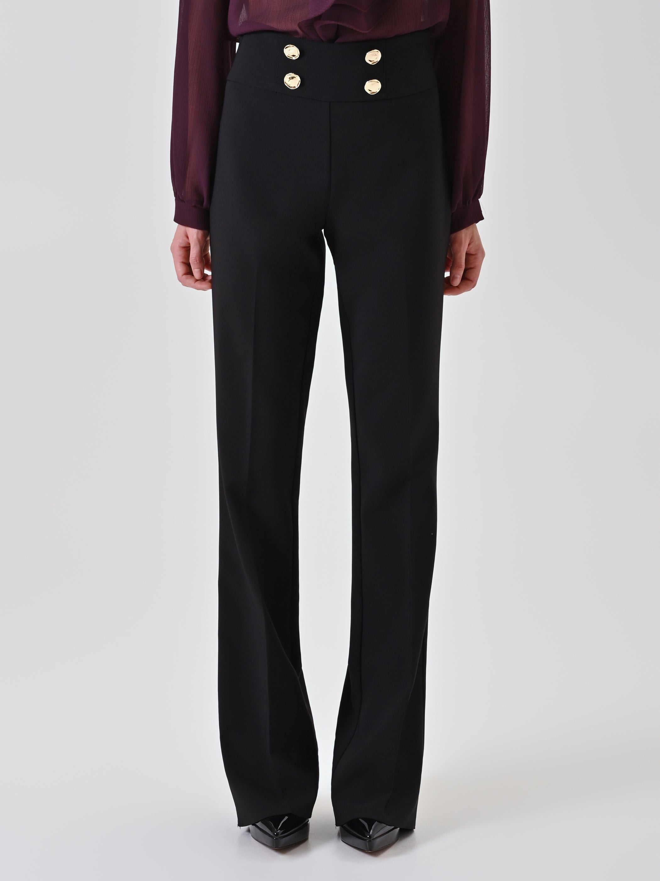 Flared Trousers with Gold Buttons