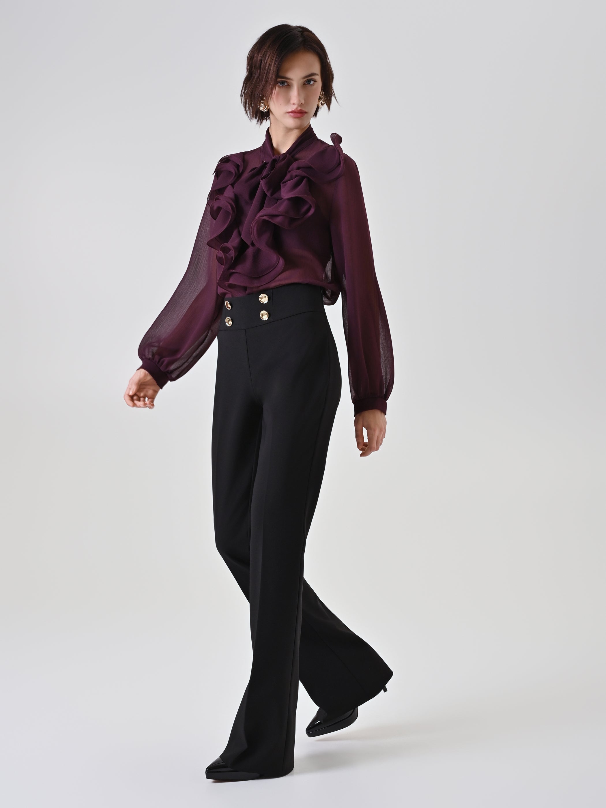 Flared Trousers with Gold Buttons