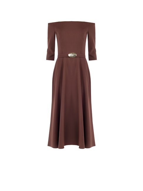 Belted Red Midi Dress Woman