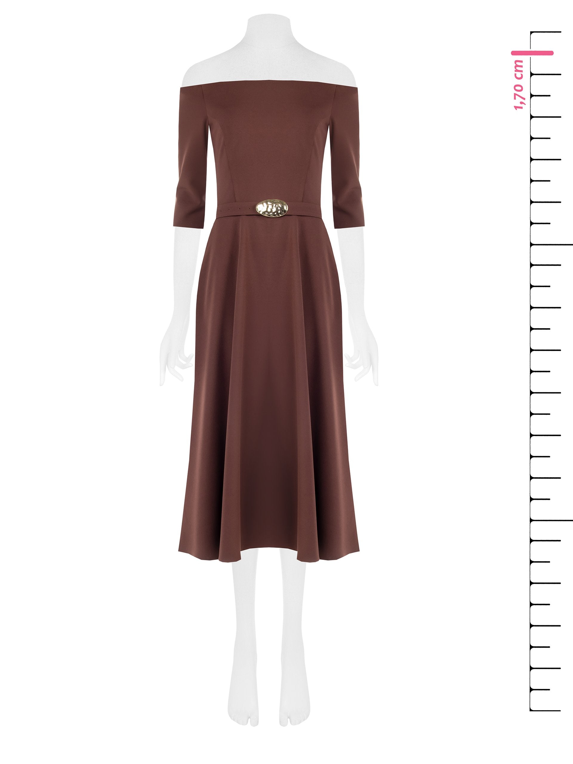 Belted Red Midi Dress Woman