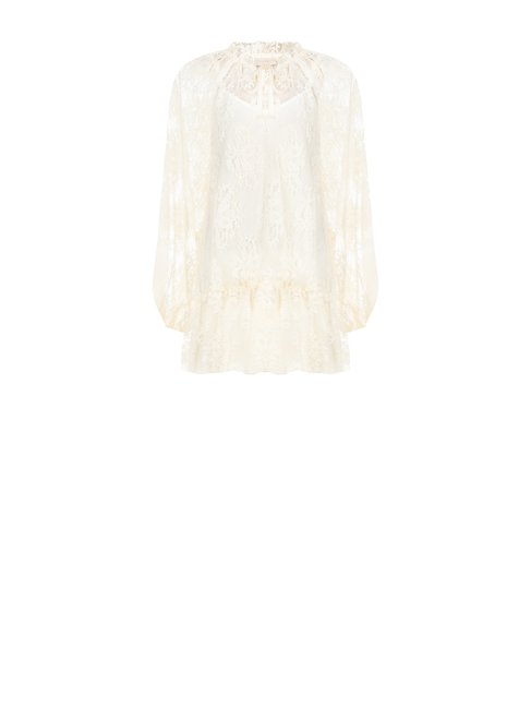 Robe courte à volants en dentelle transparente