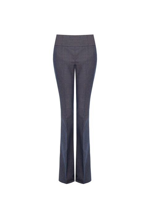 Pantalon évasé à rayures fines taille haute