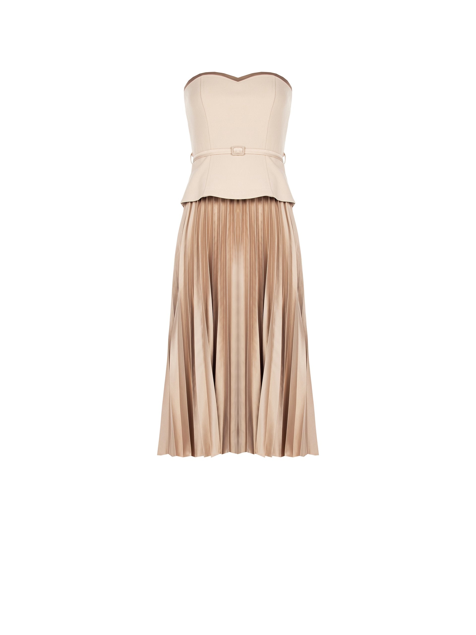 Robe bustier ceinturée sans bretelles avec jupe maxi plissée