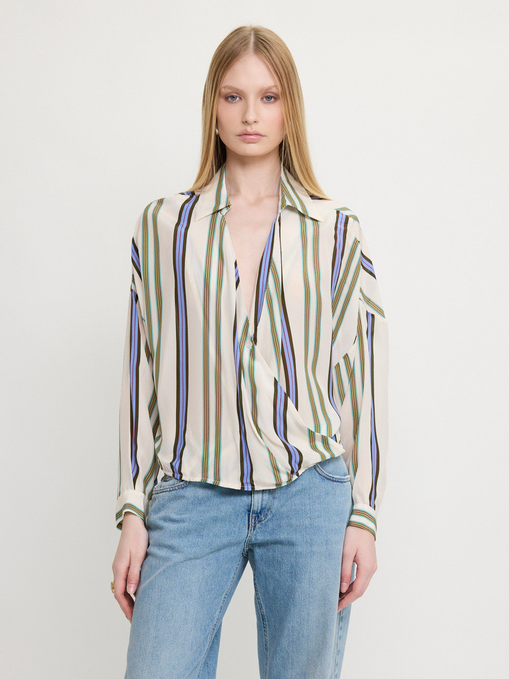 Striped Wrap Blouse
