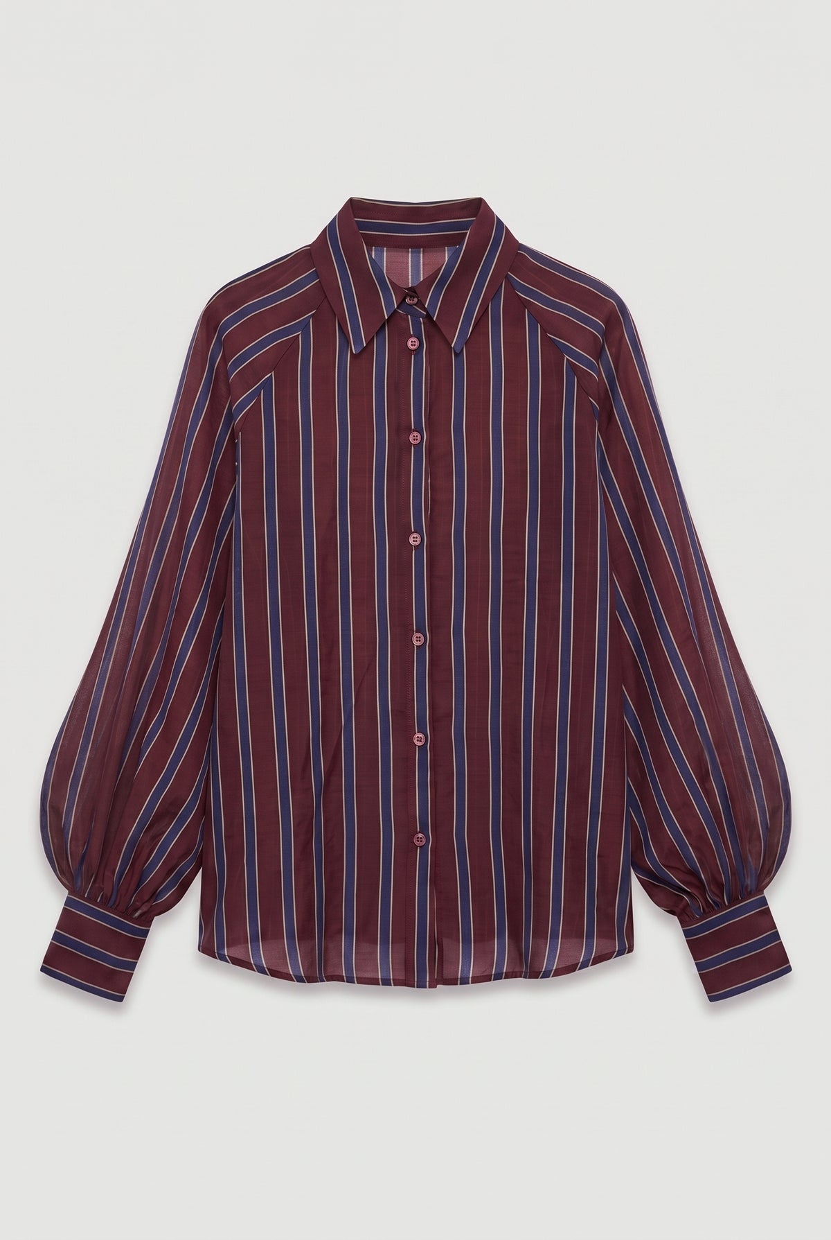 Oversized Striped Shirt - Burgundy - flat lay