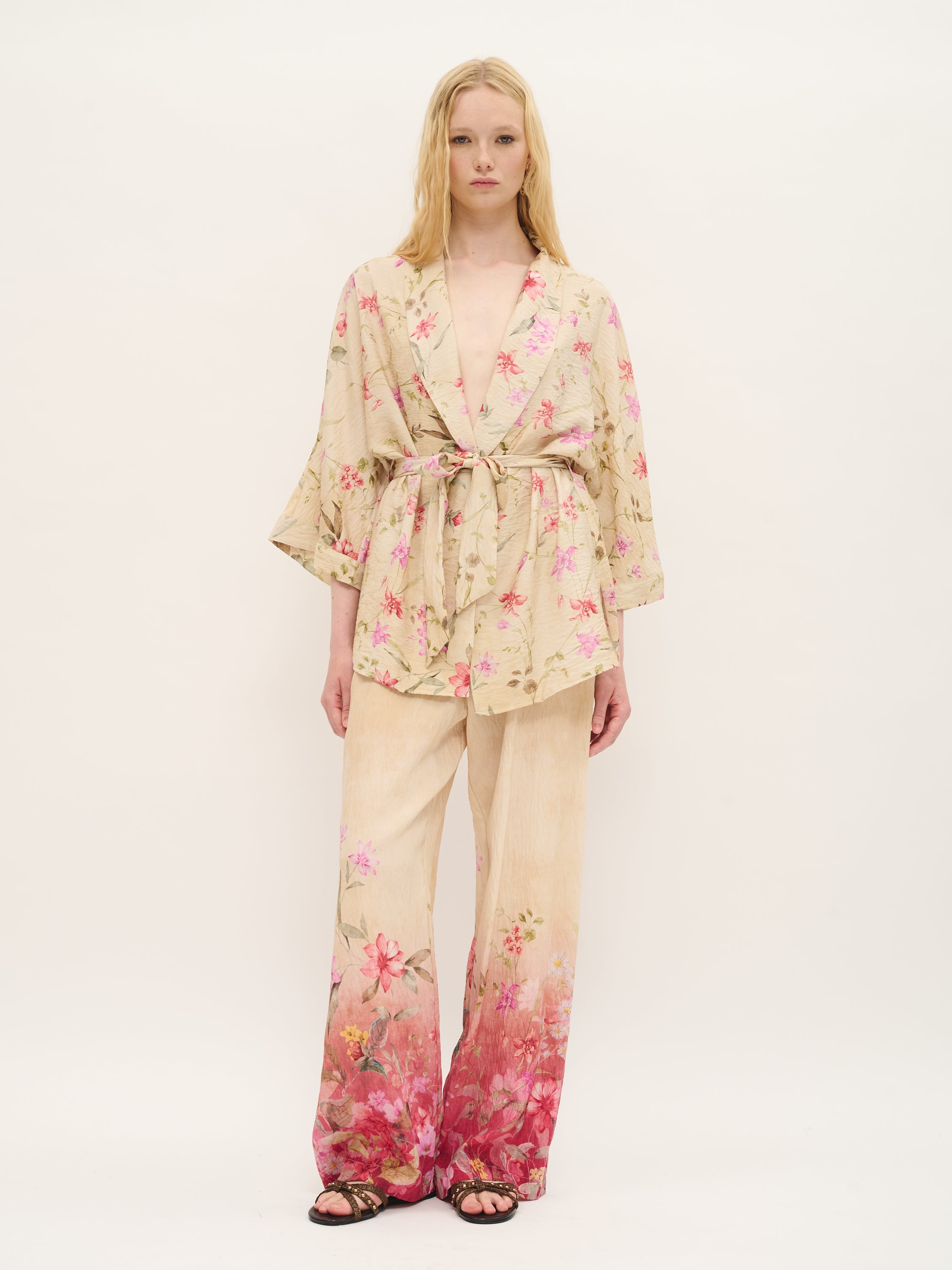 Floral Belted Kimono Blouse