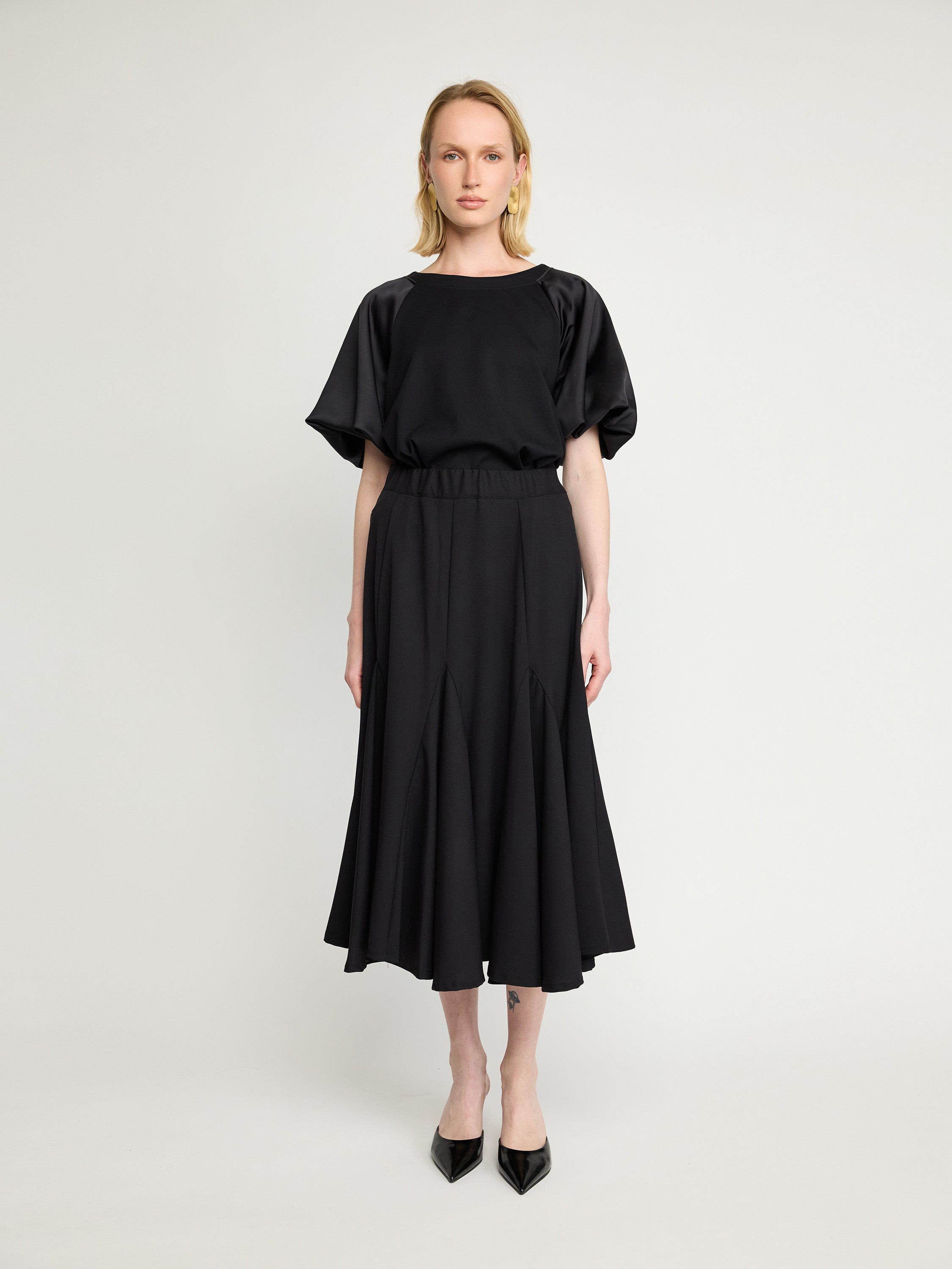 Flared Midi Skirt with Tailored Panels