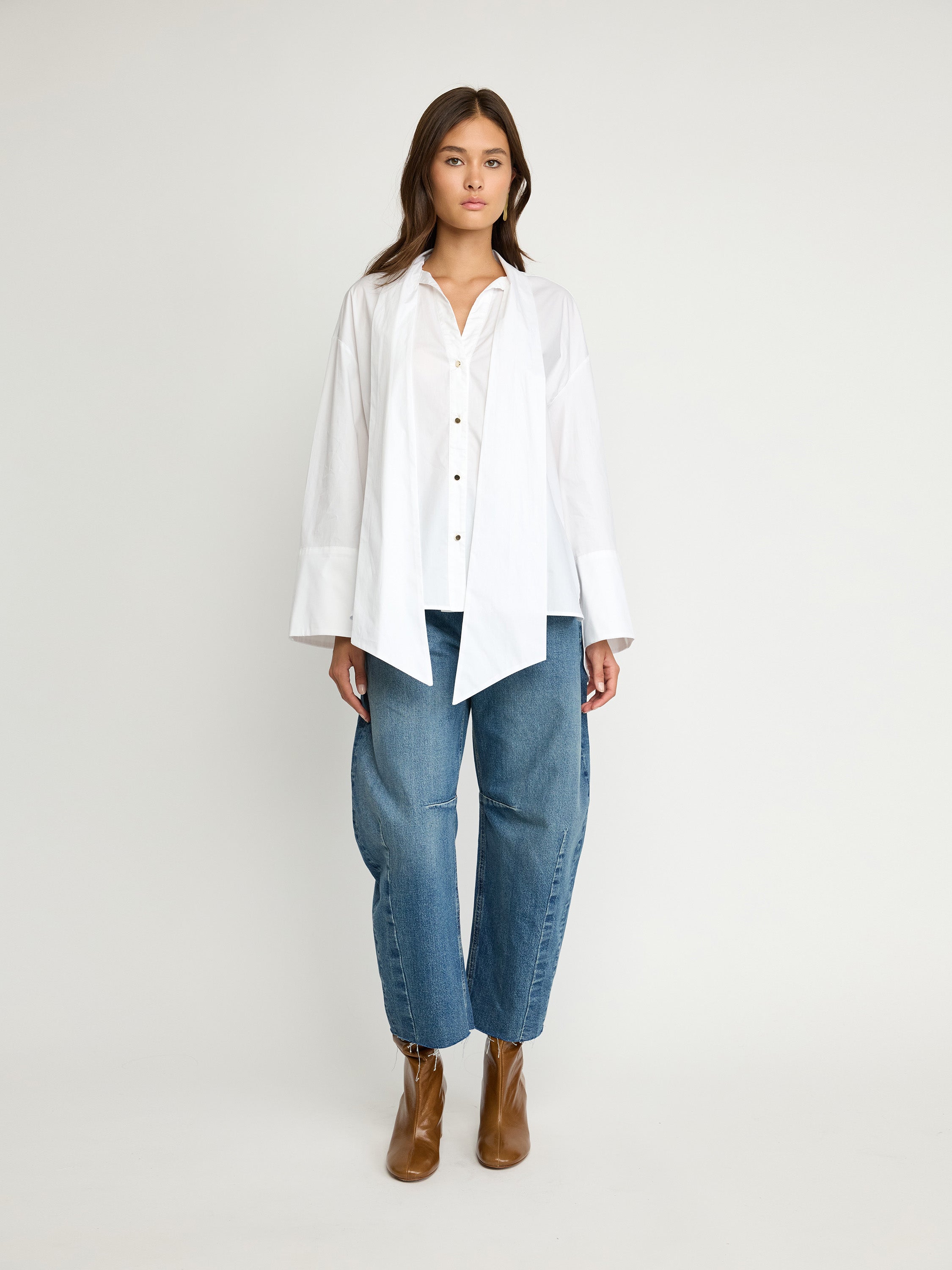 Oversized Cotton Shirt with Statement Bow