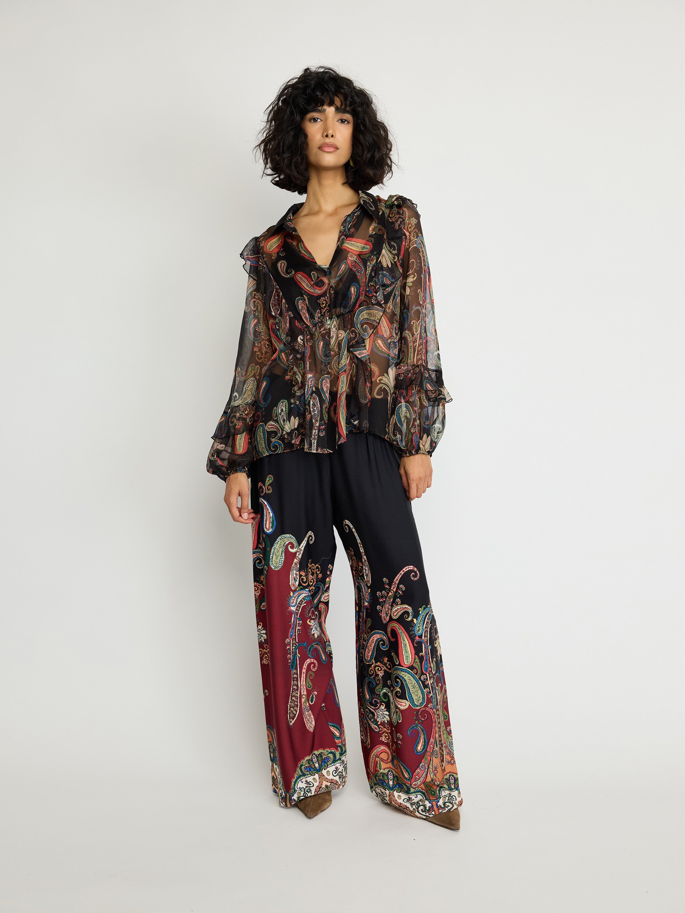 Paisley Print Wide-Leg Pants