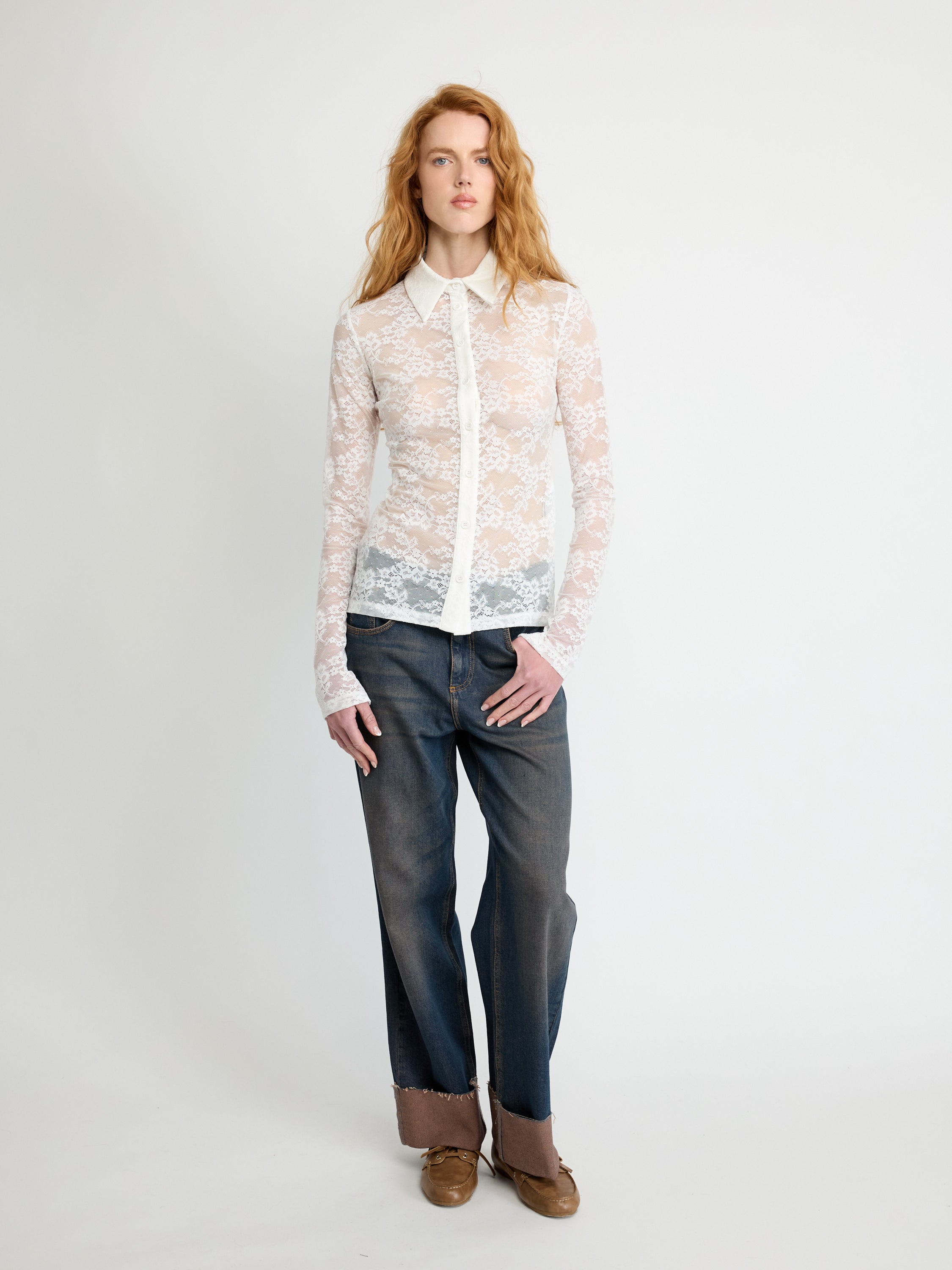 Lace Button-Up Blouse