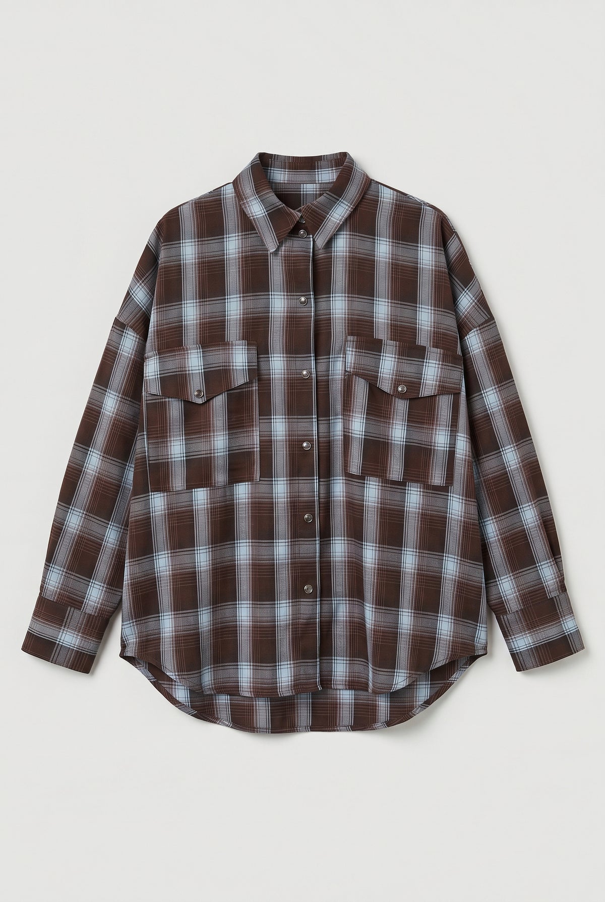 Oversized Plaid Shirt - Brown/Blue - flat lay