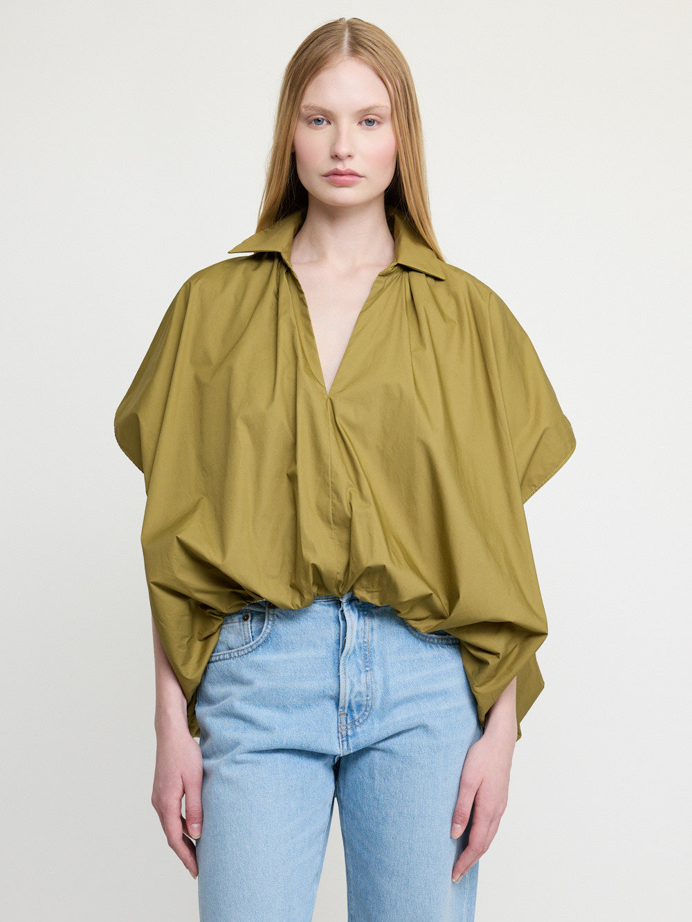Oversized Balloon Sleeve Blouse Olive