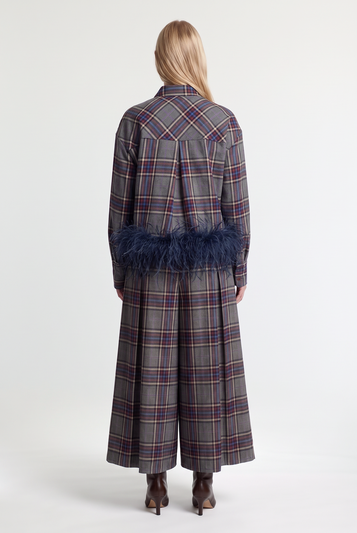 Feather-Trim Plaid Shirt - Multi - back view