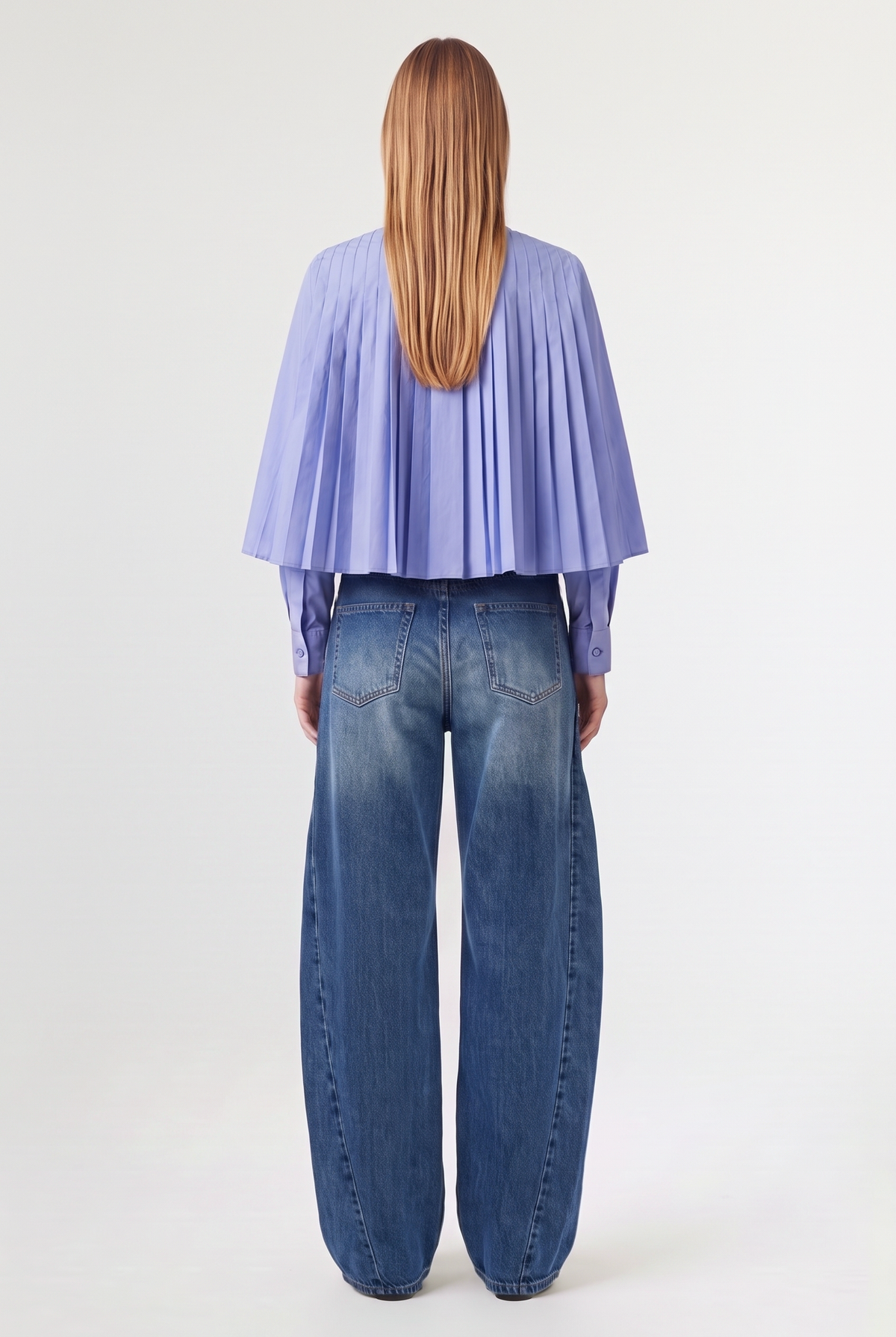 Cropped poplin shirt - Blue - back view