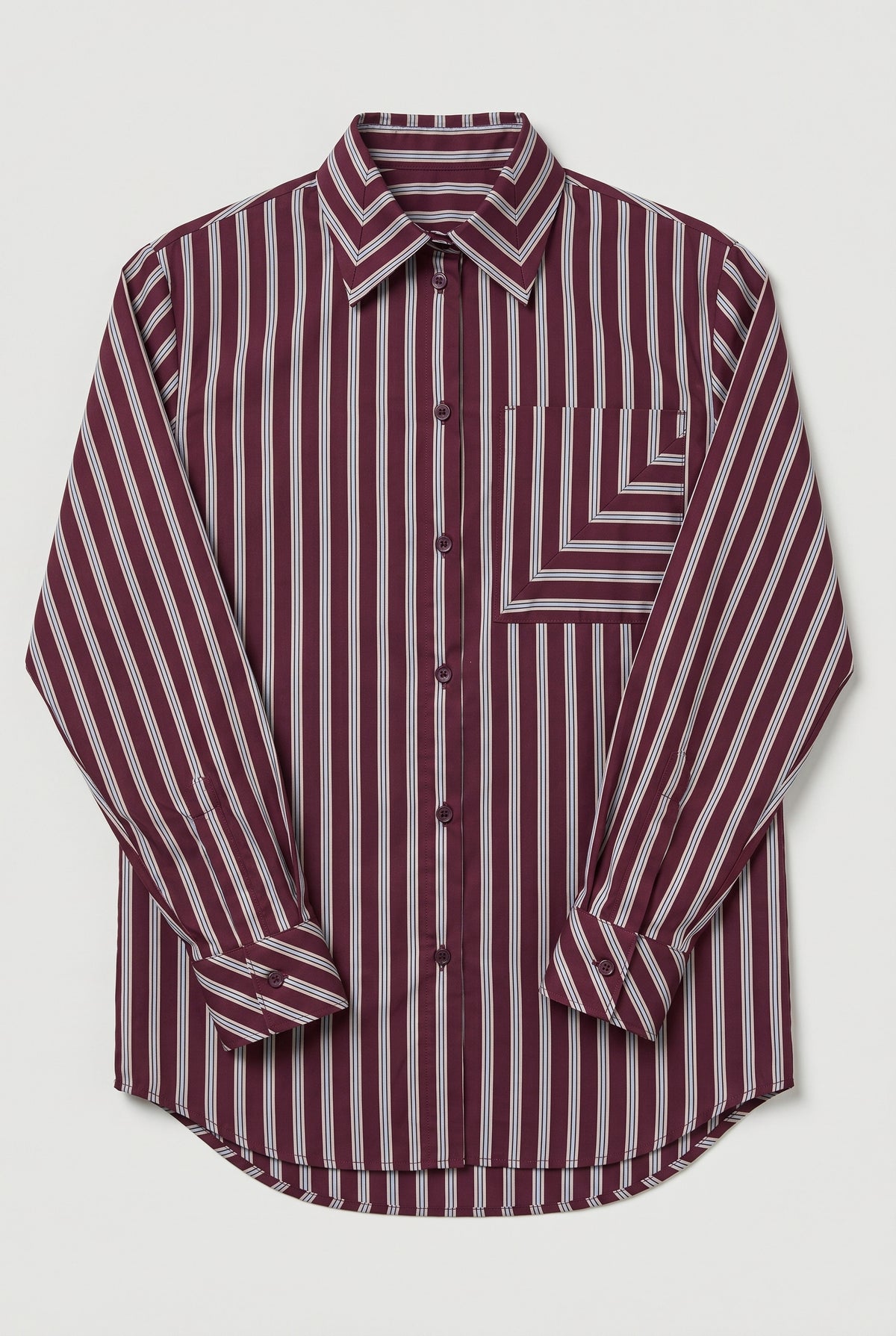 Striped Button-Up Shirt - Burgundy - flat lay