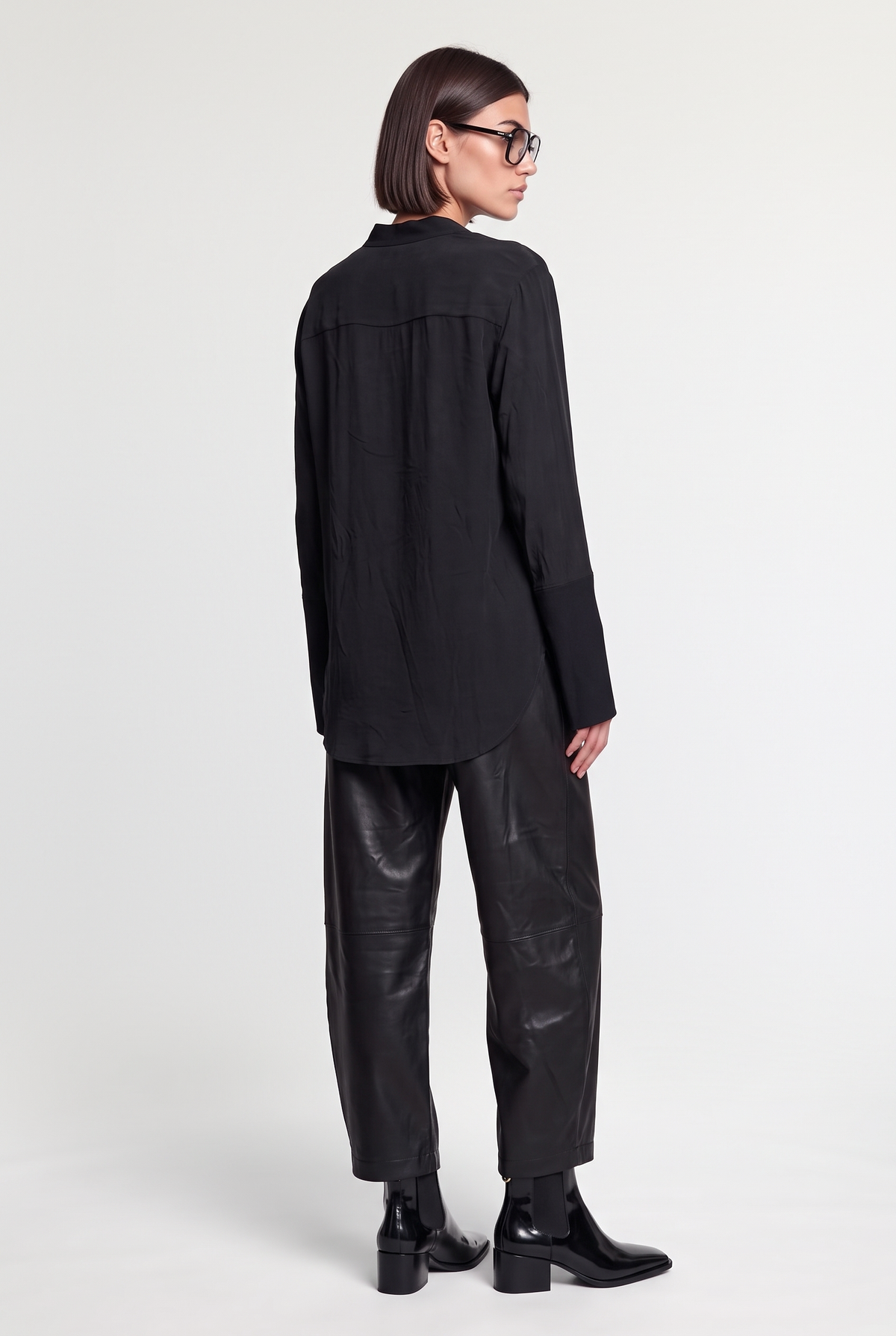 V-Neck Split-Sleeve Blouse - Black - back view