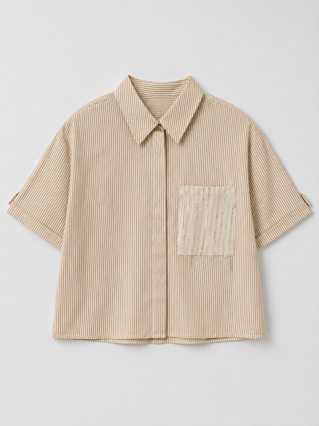 Beige Striped Short-Sleeve Shirt
