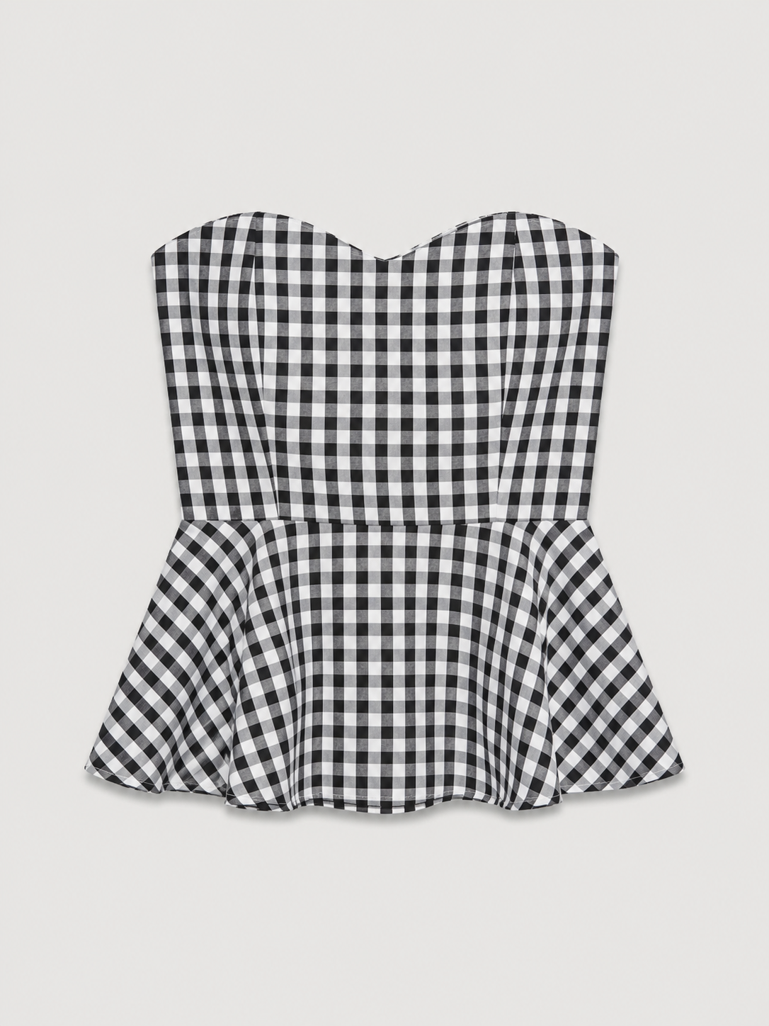 Gingham Strapless Peplum Top