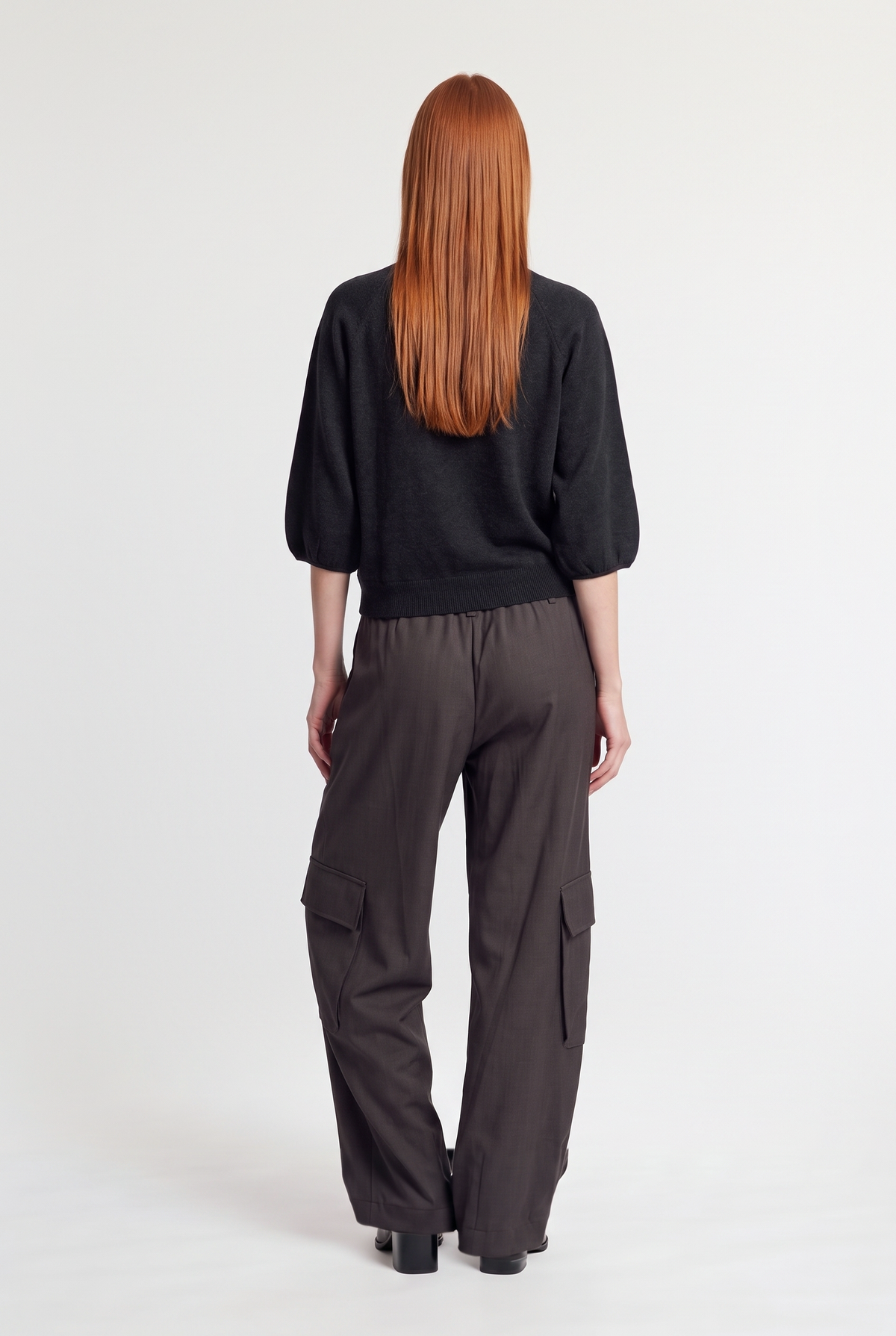 Charcoal zip mock-neck knit - Grey - back view