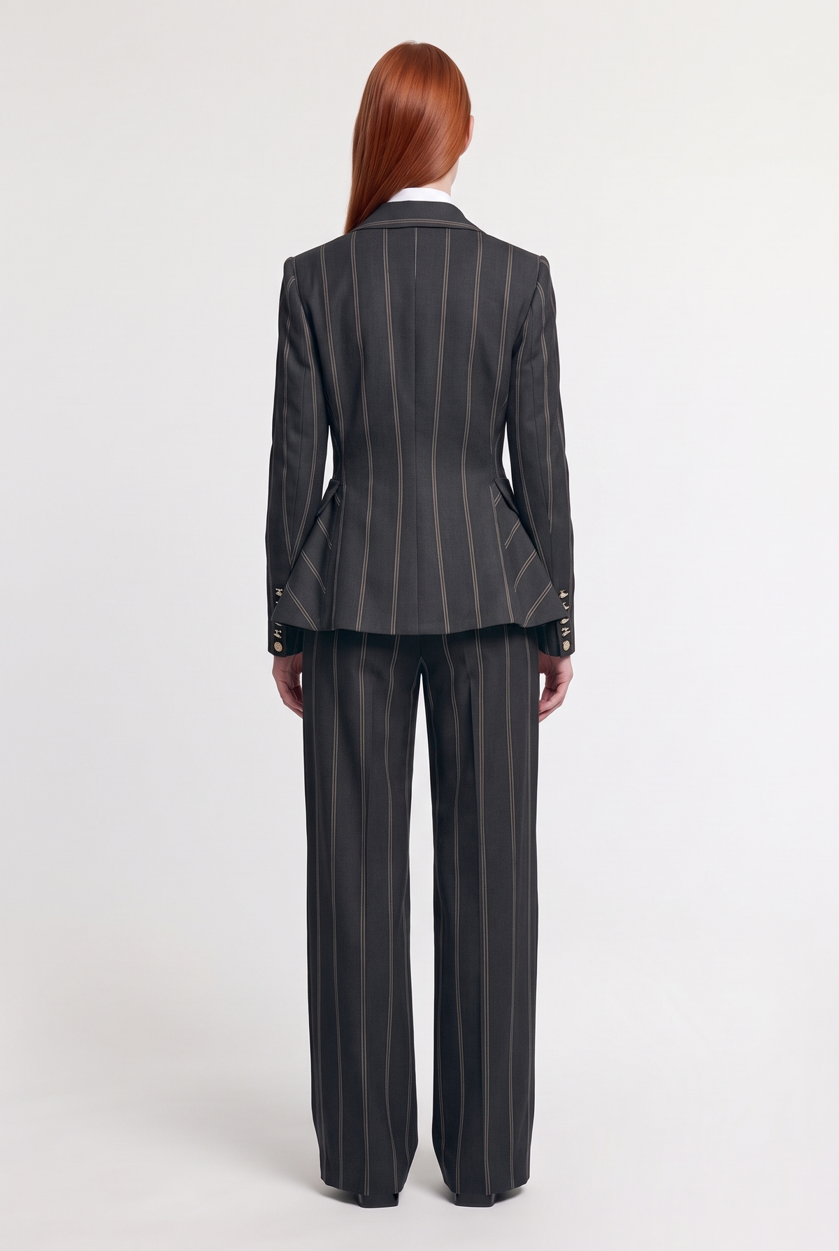 Pinstripe Fitted Blazer - Black - back view