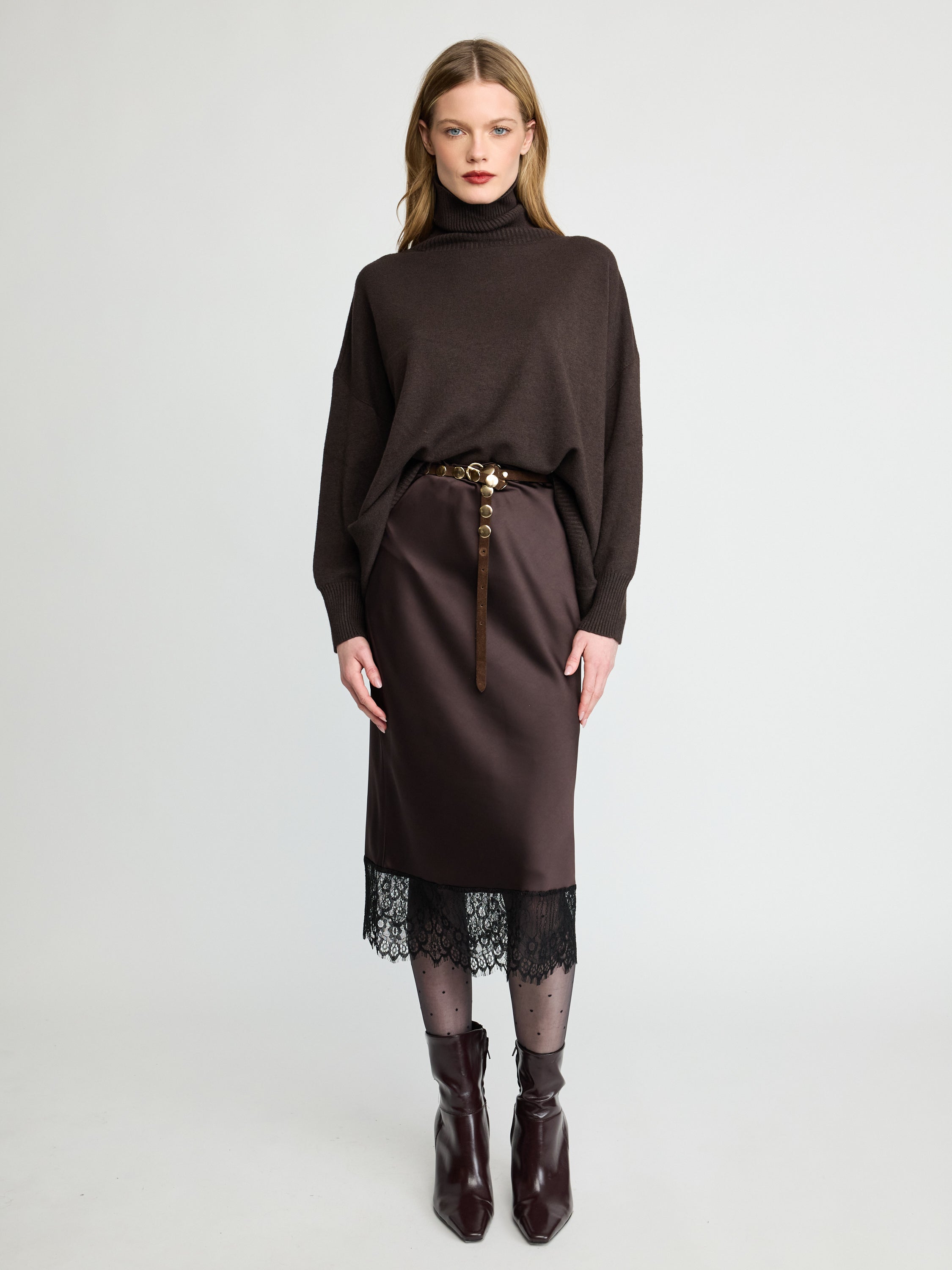 Lace-Trim Slip Midi Skirt