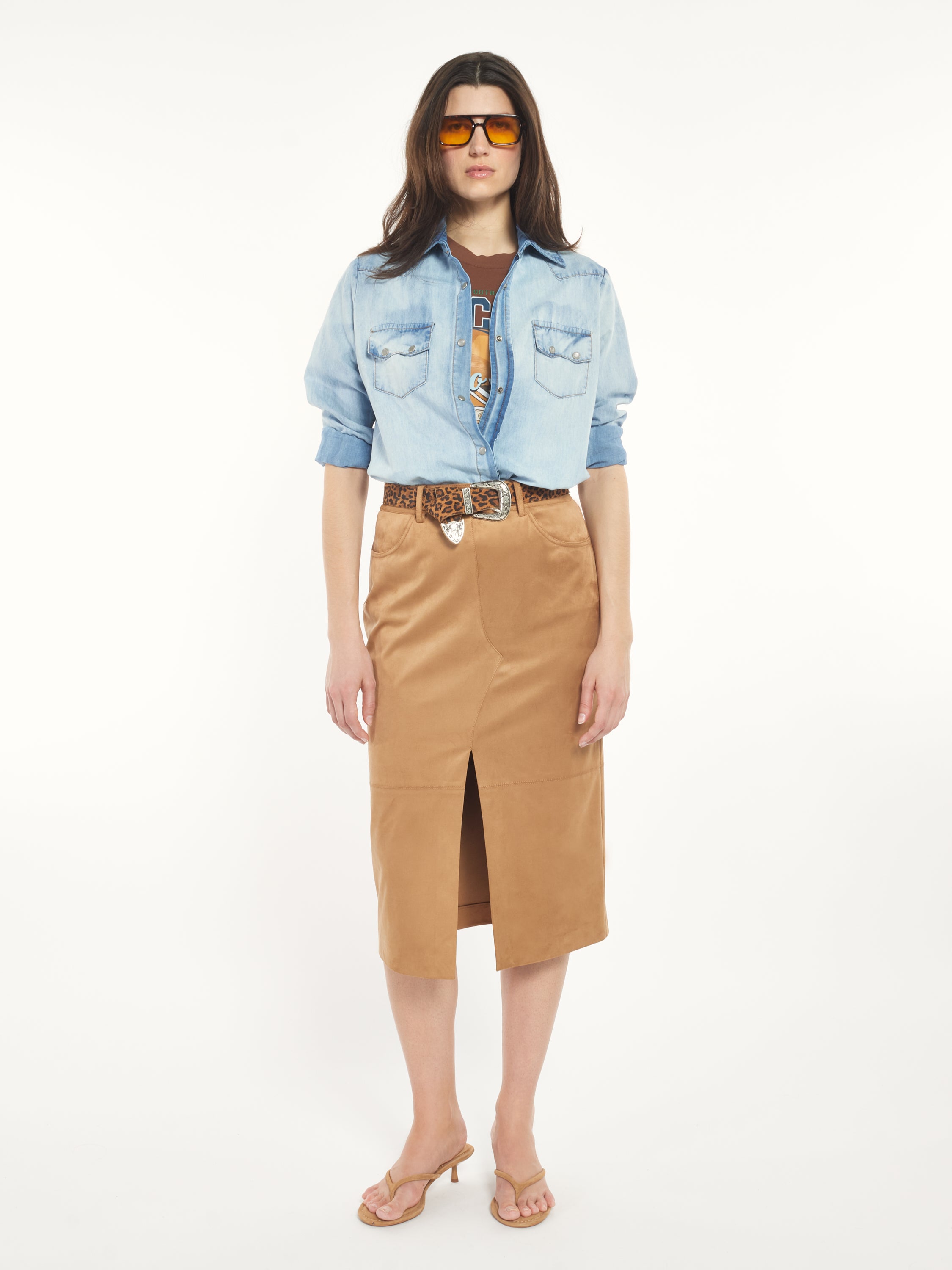 Midi Suede-Effect Skirt