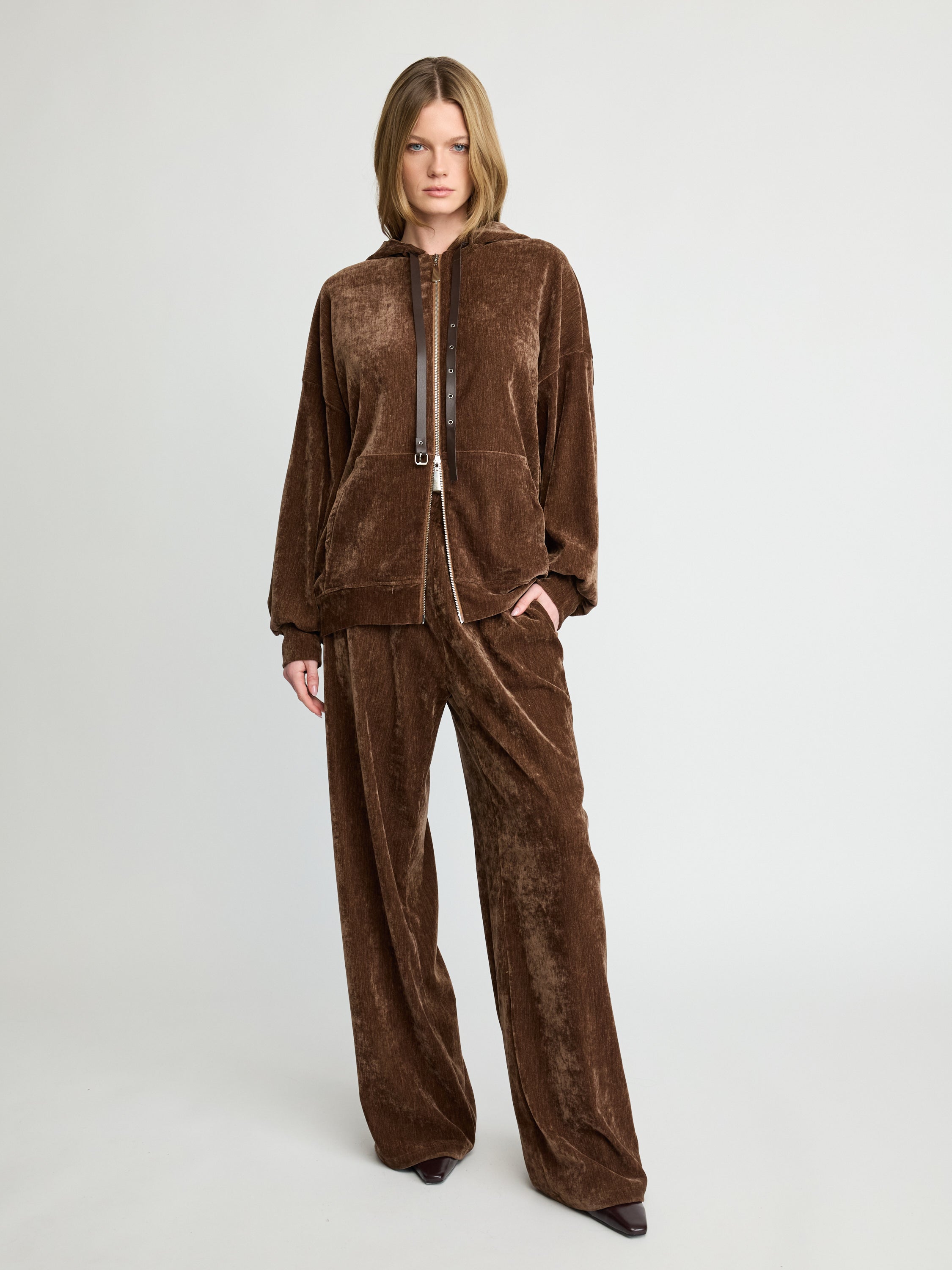 Velour Wide-Leg Lounge Pants