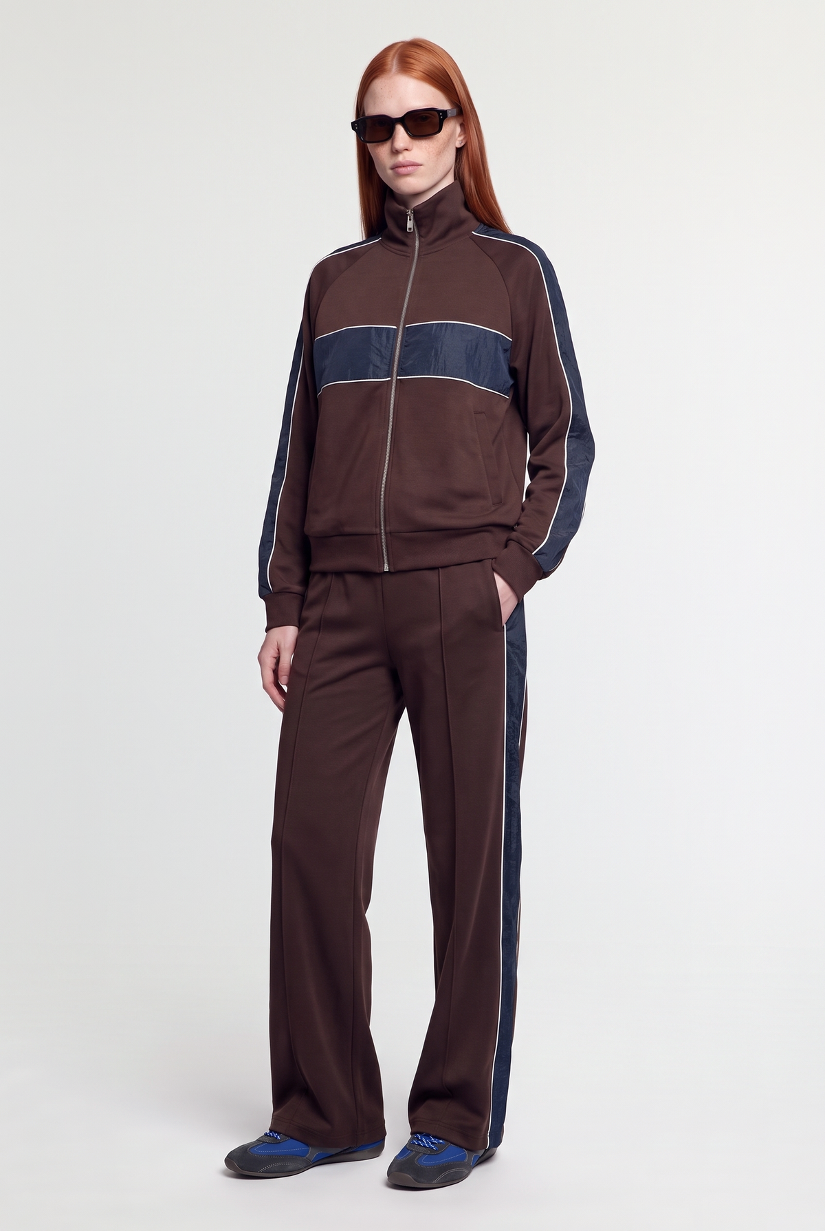 Piped Colour-Block Track Jacket - Chocolate - front view
