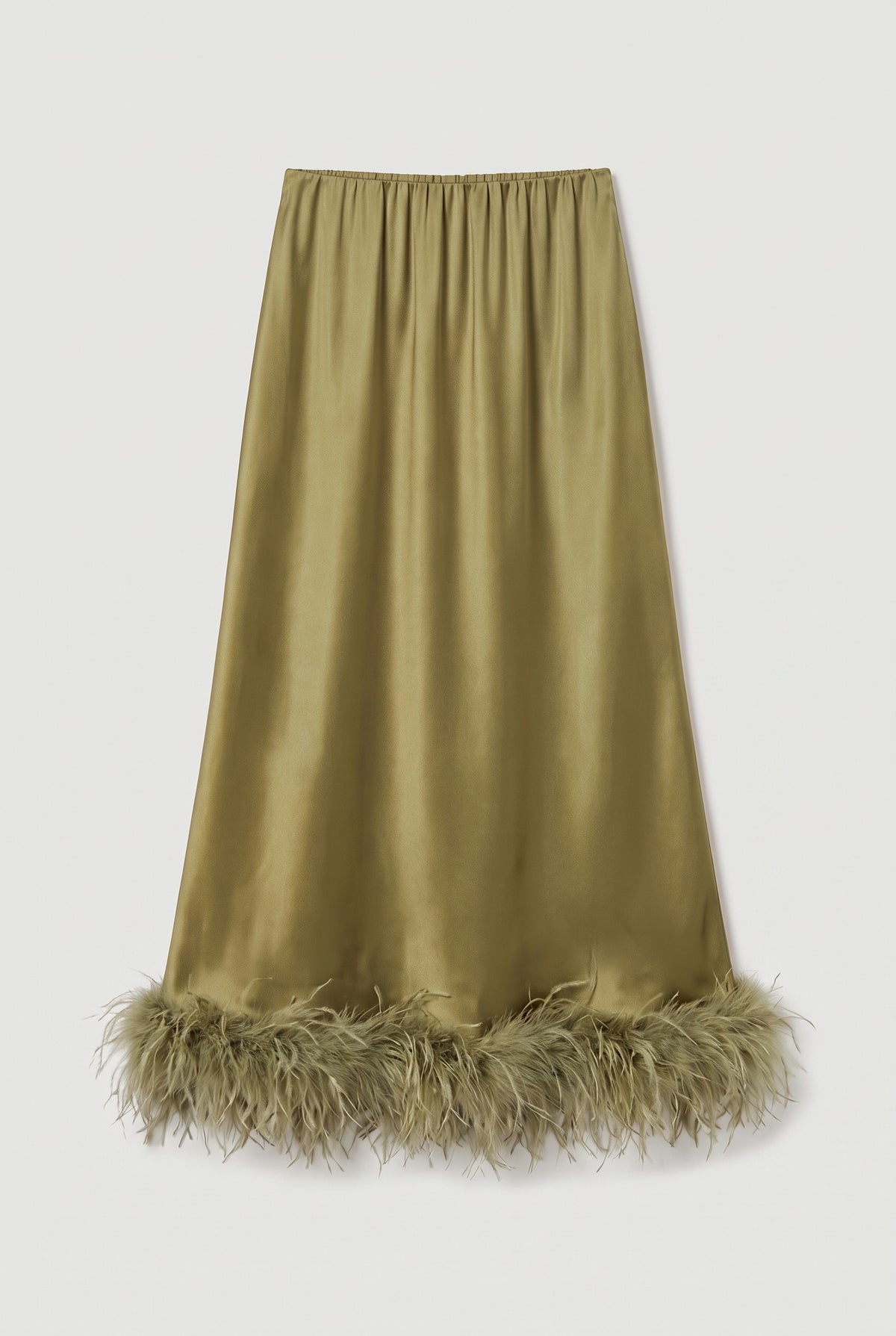 Feather-Trim Satin Midi Skirt - Tea - flat lay