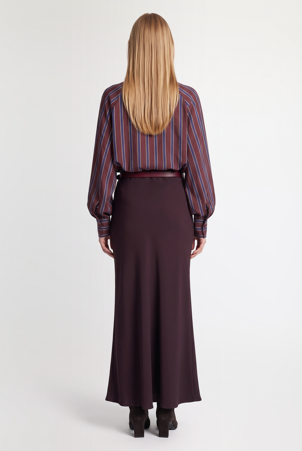 Column Maxi Skirt - Burgundy - back view